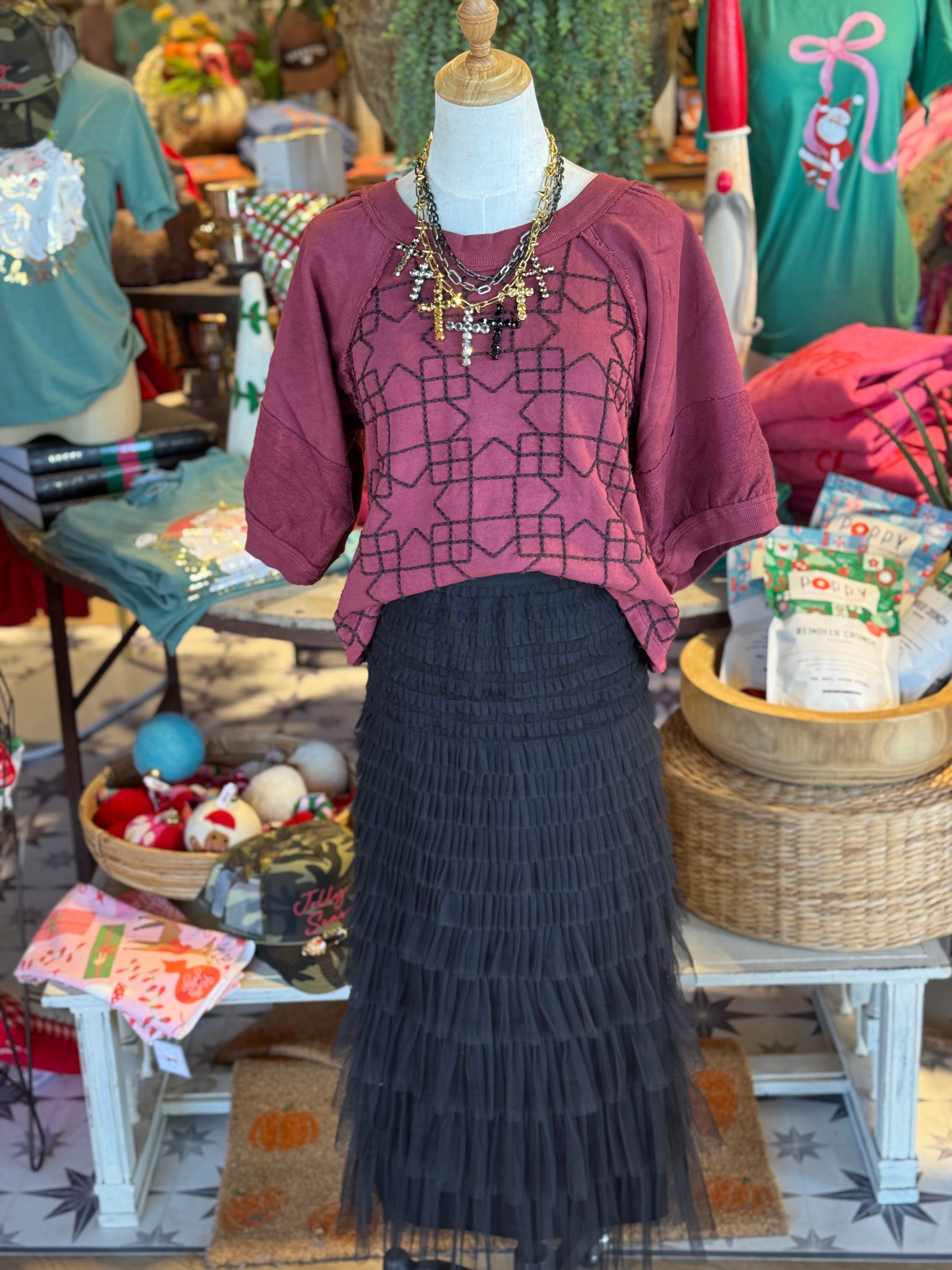 Berry Quilted Knit Top