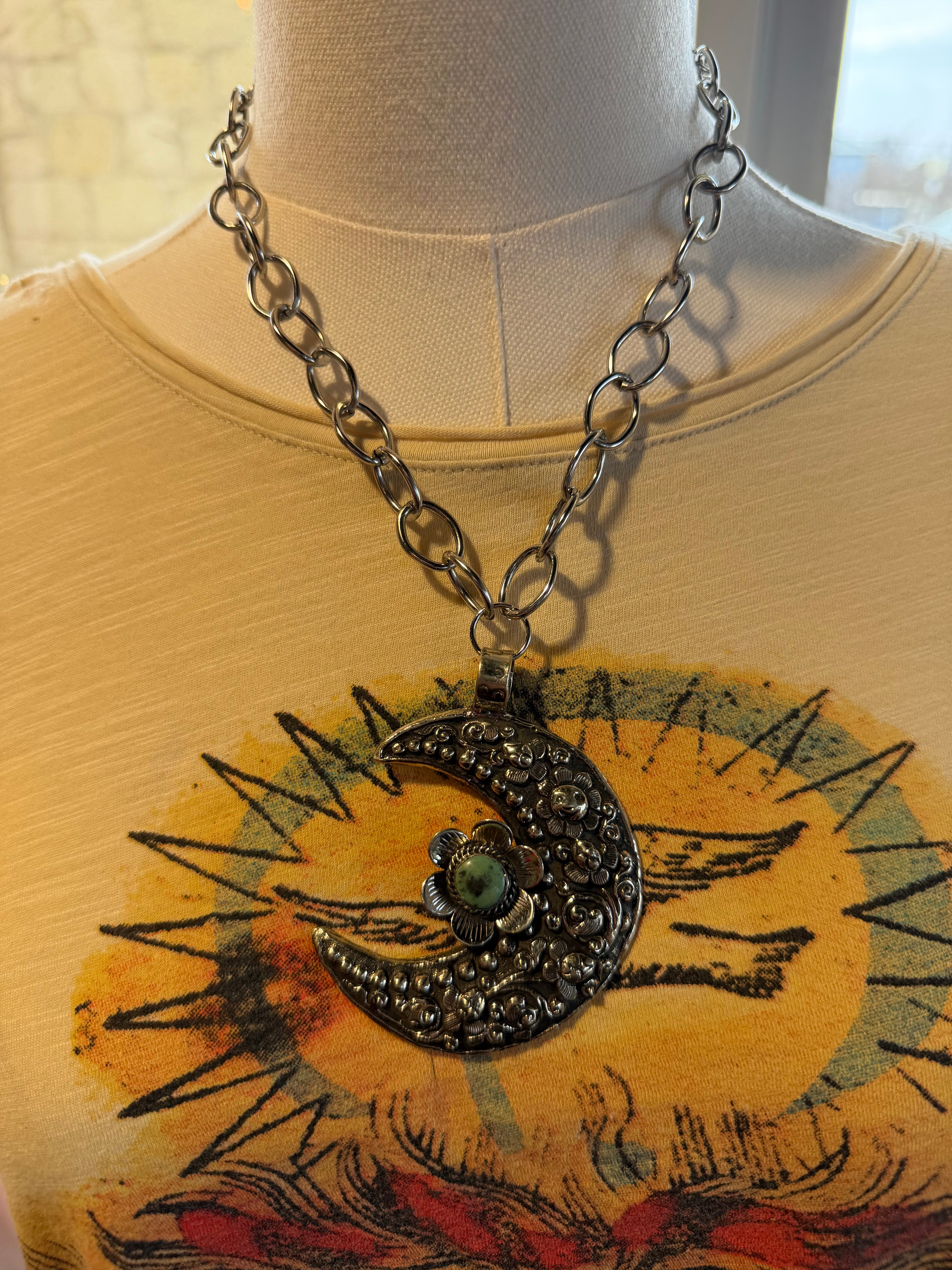 Silver Moon With Turquoise