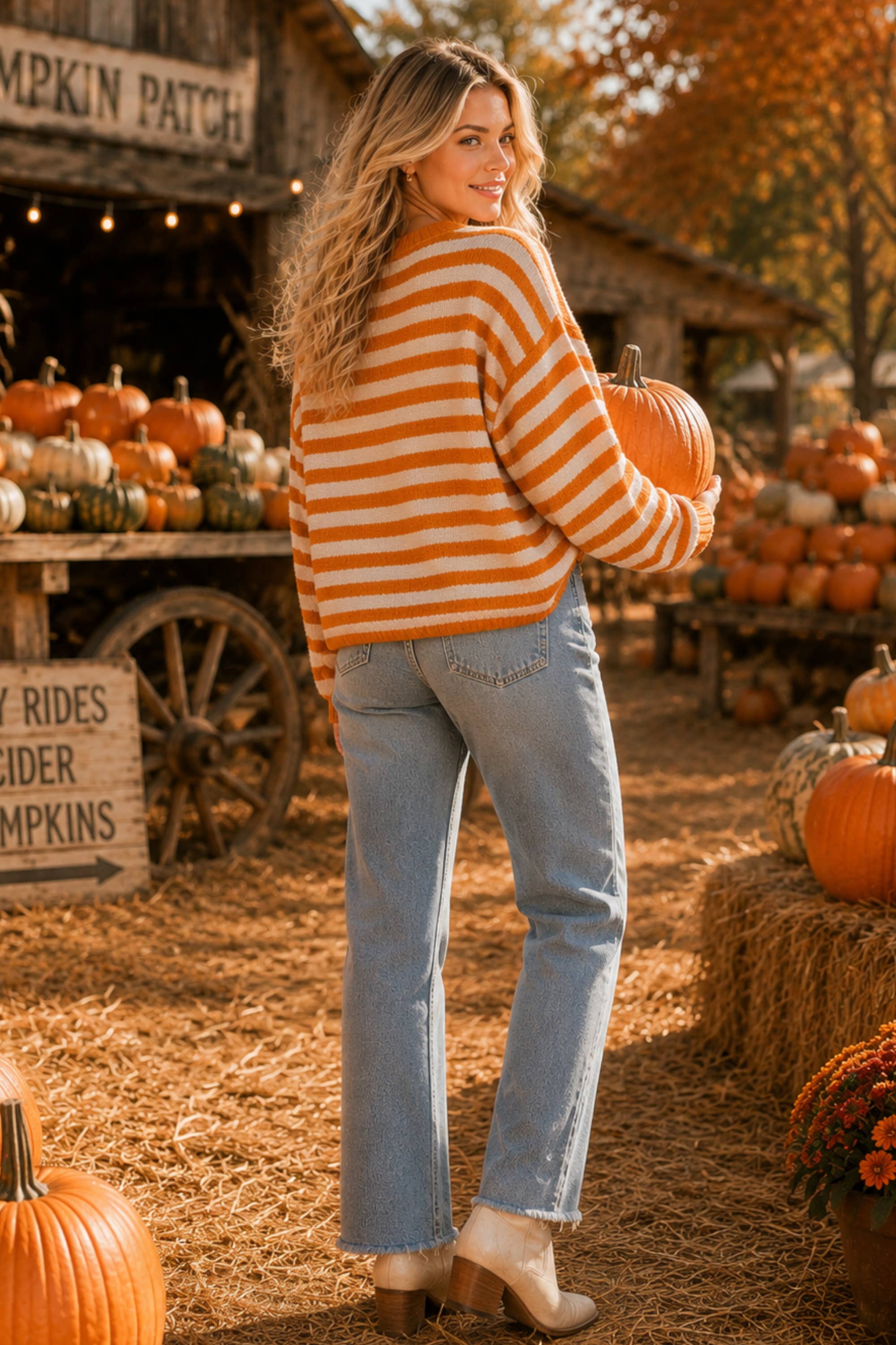 Pumpkin Script Striped Knit Sweater