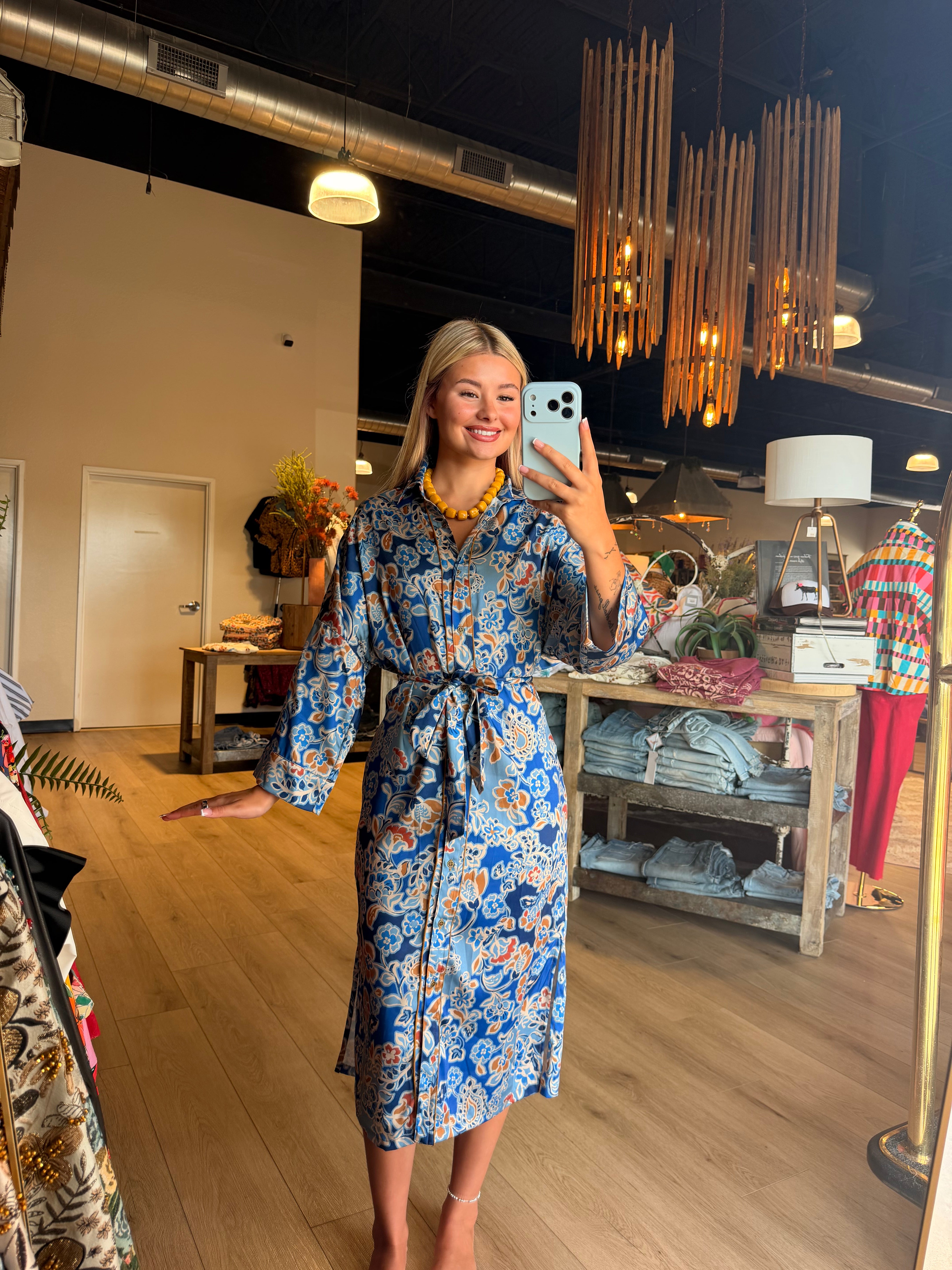 Satin Floral Shirt Dress