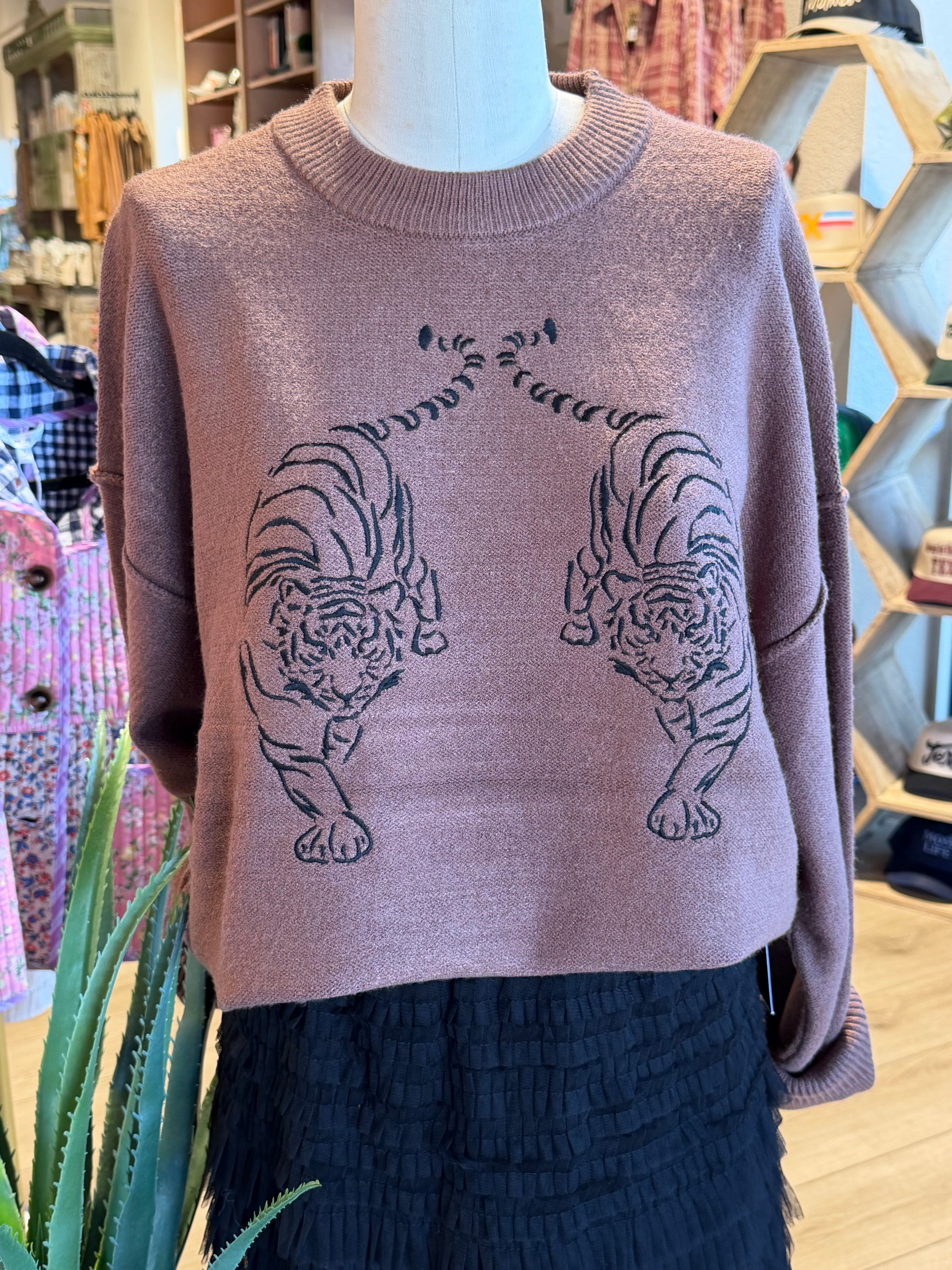 Mocha Embroidered Tiger