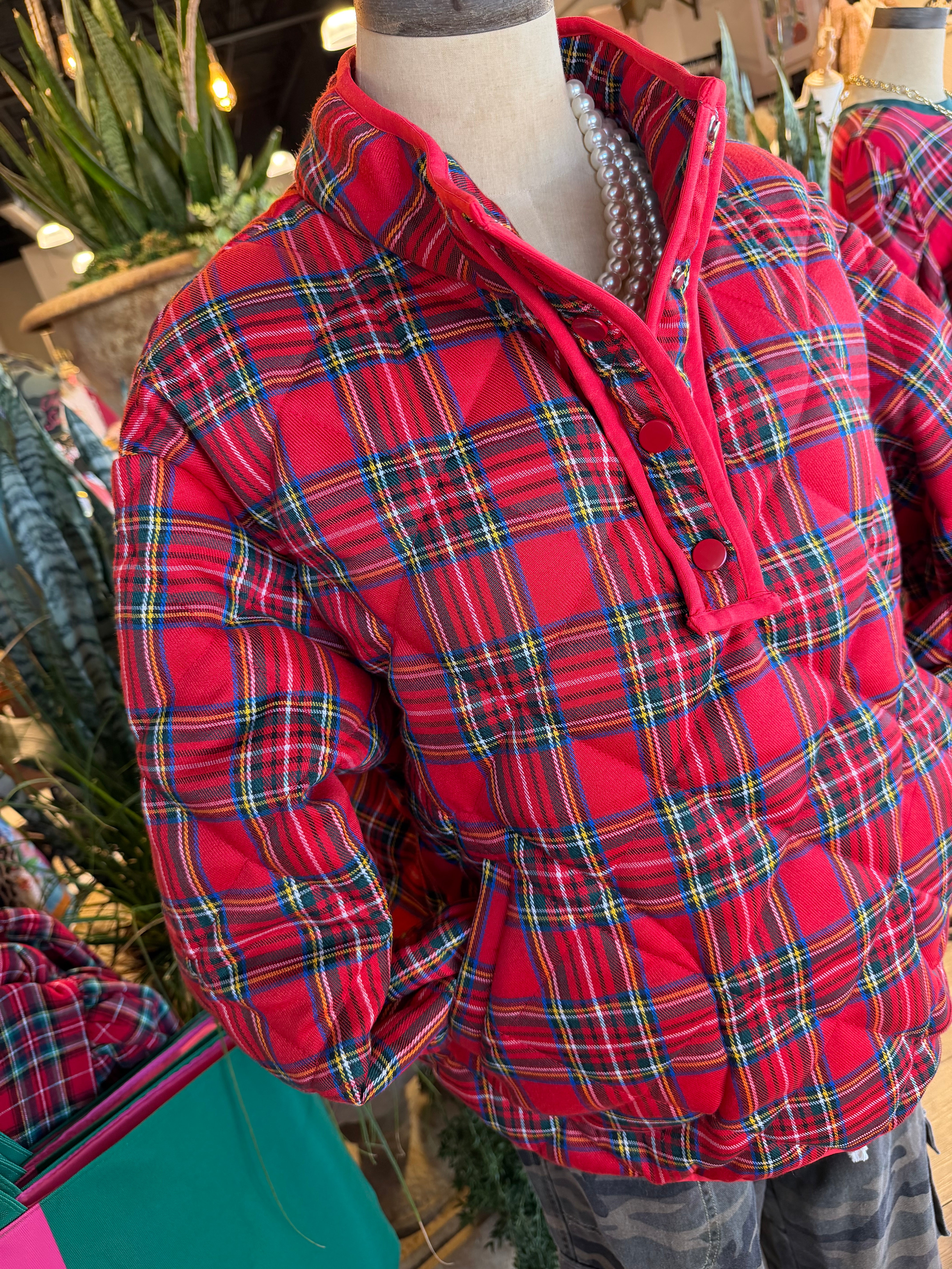 Red Plaid Quilted Jacket