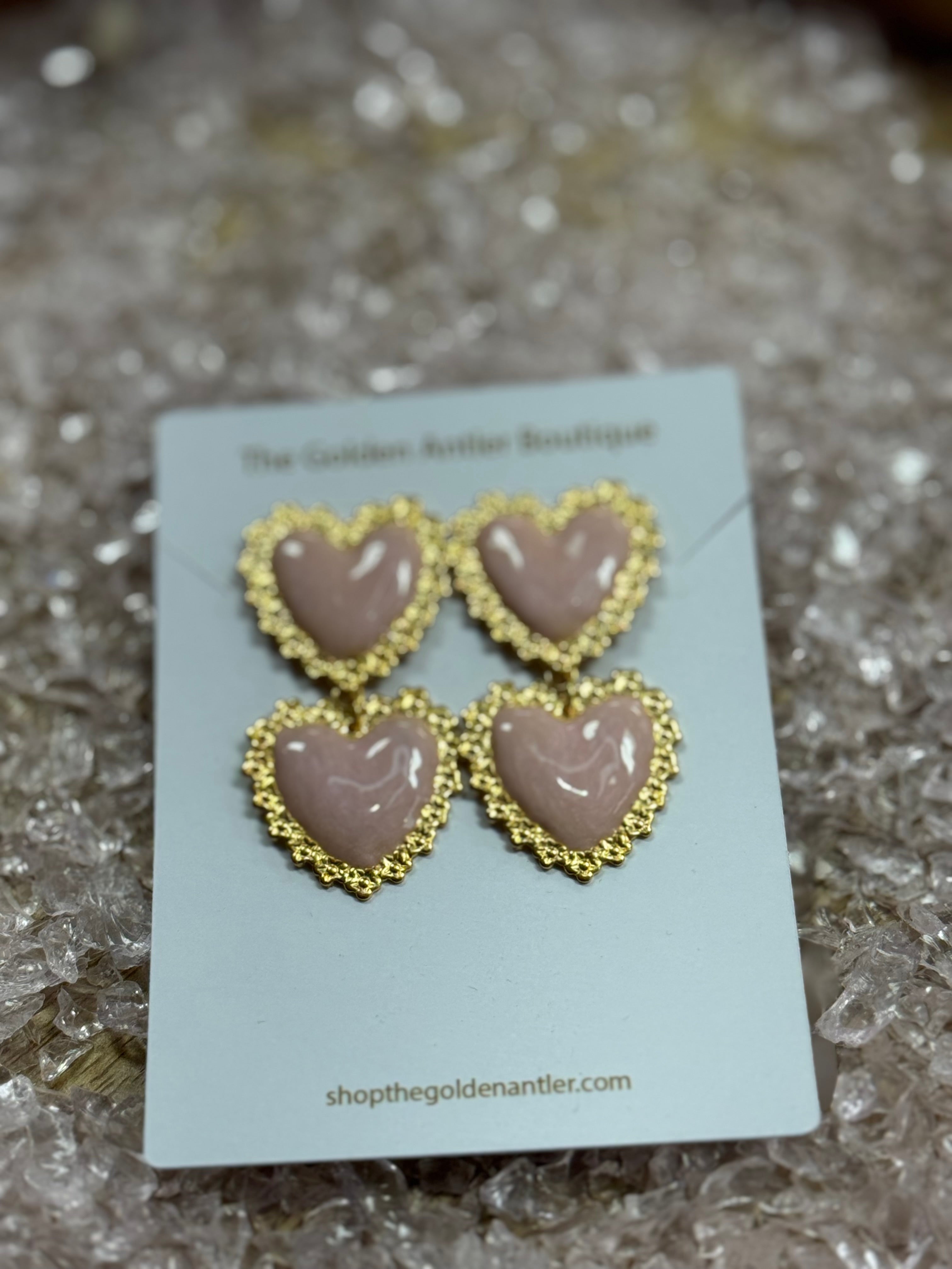 Double Heart Earrings (Red or Pink)