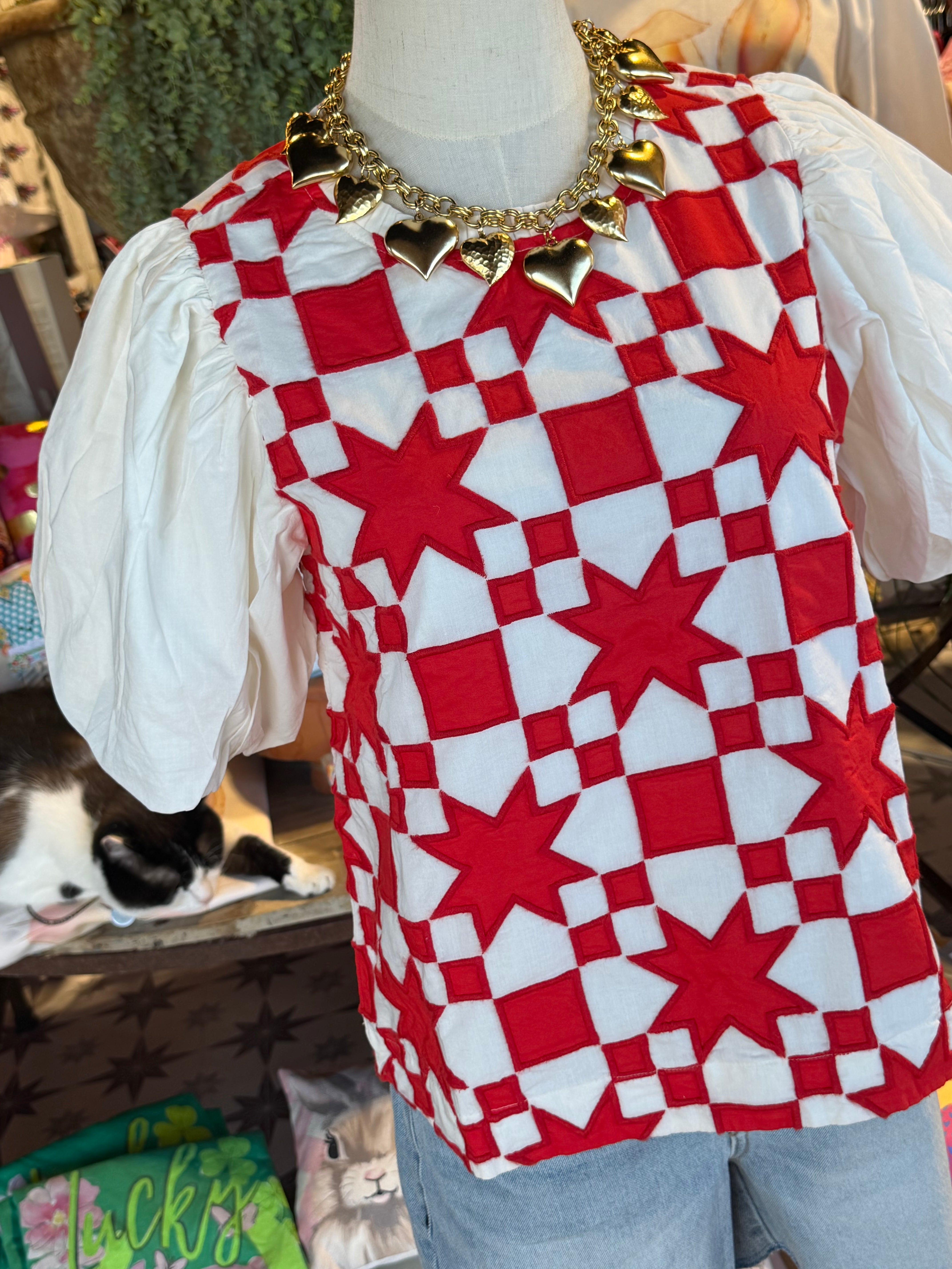 Quilted Pouf Sleeve Top