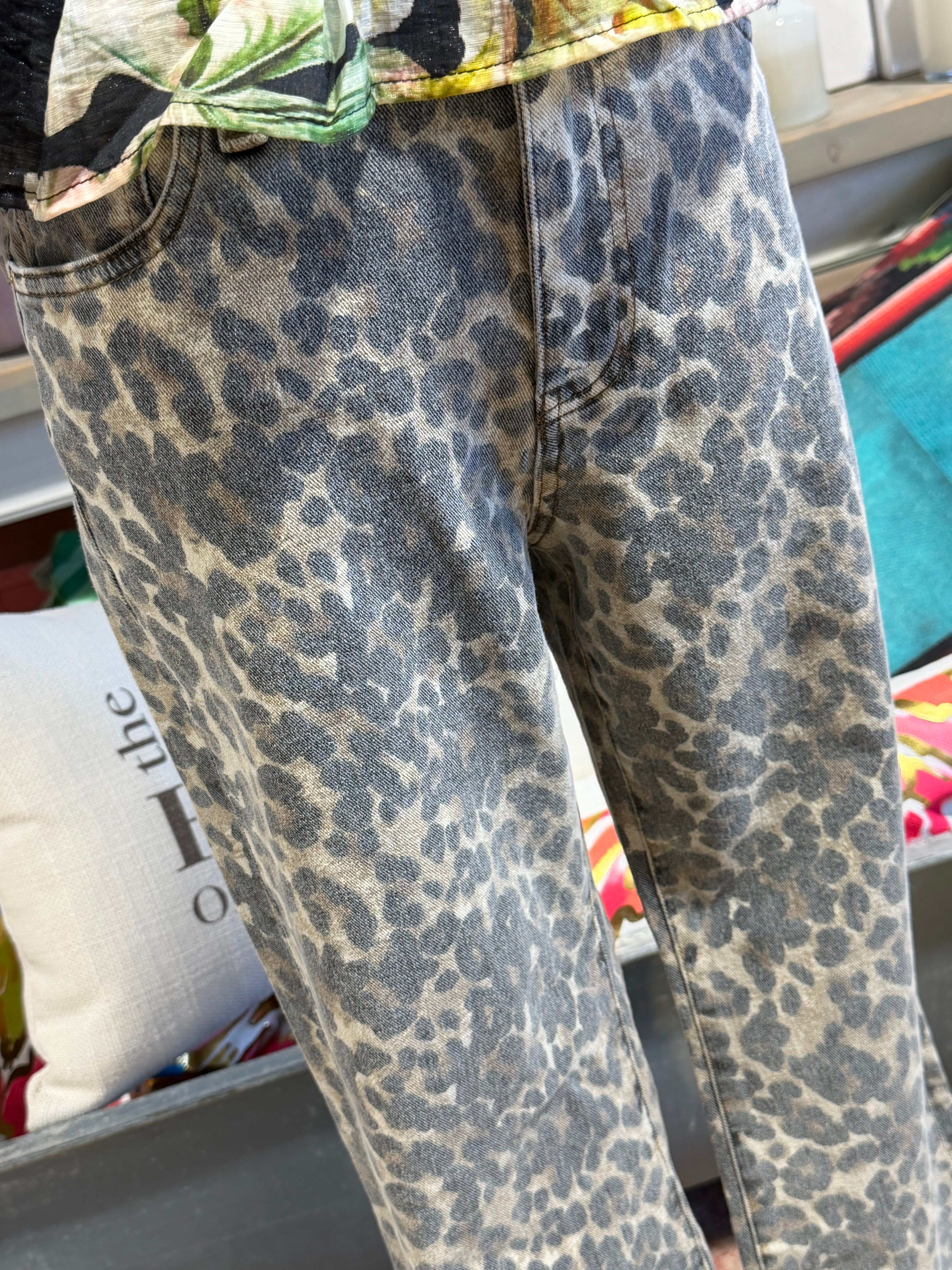 Tara Leopard Ankle Flare Jeans