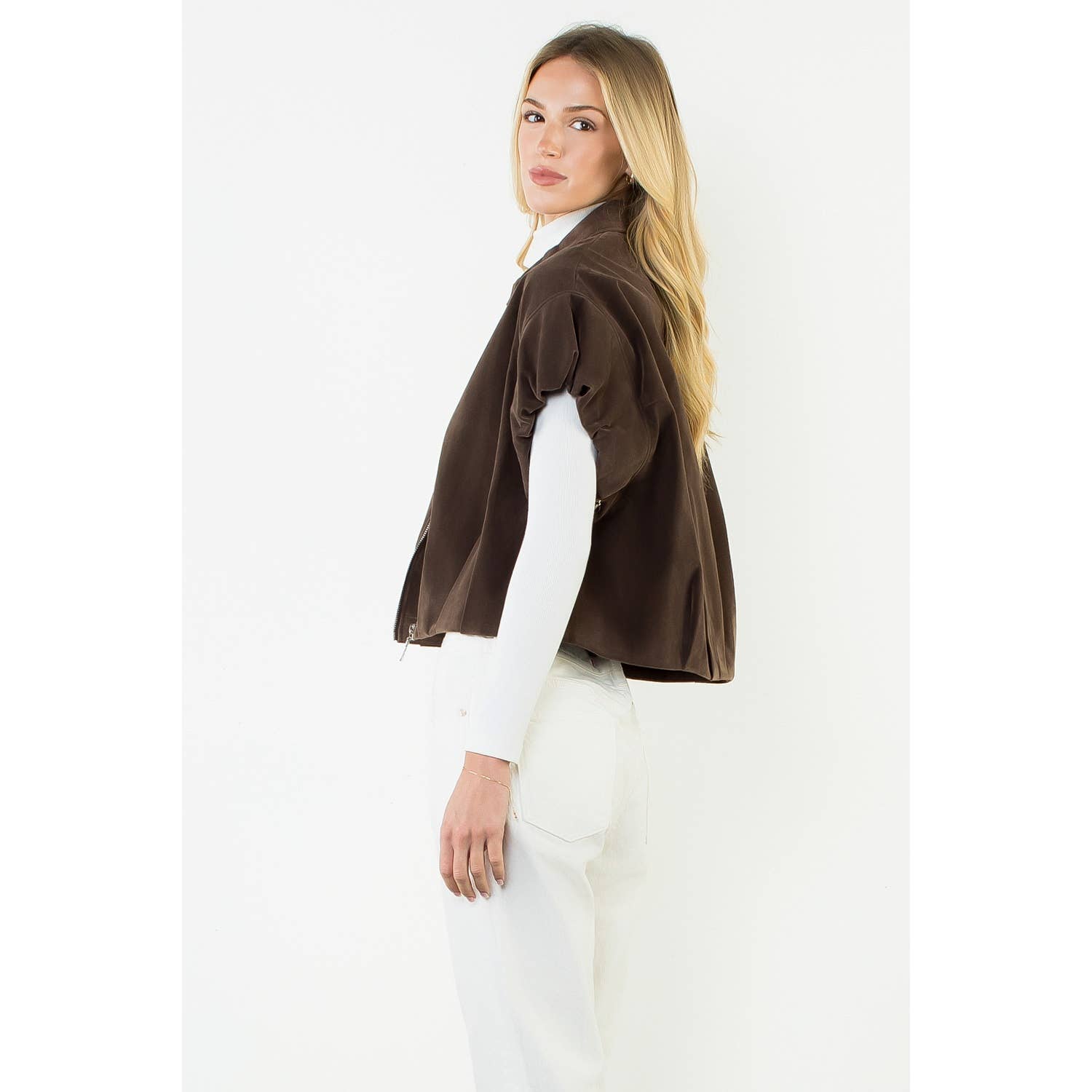 Sleeveless Suede Zip Jacket