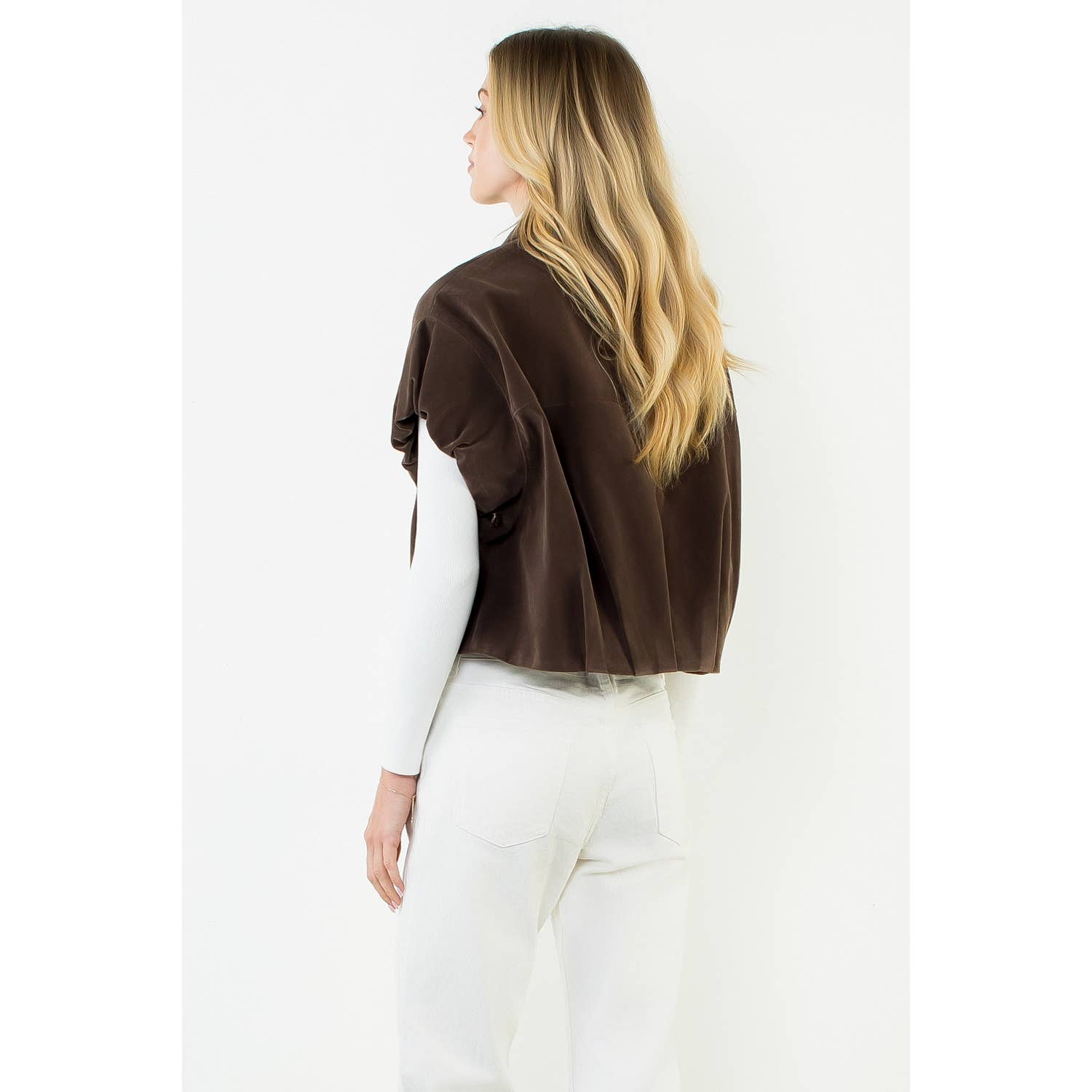 Sleeveless Suede Zip Jacket