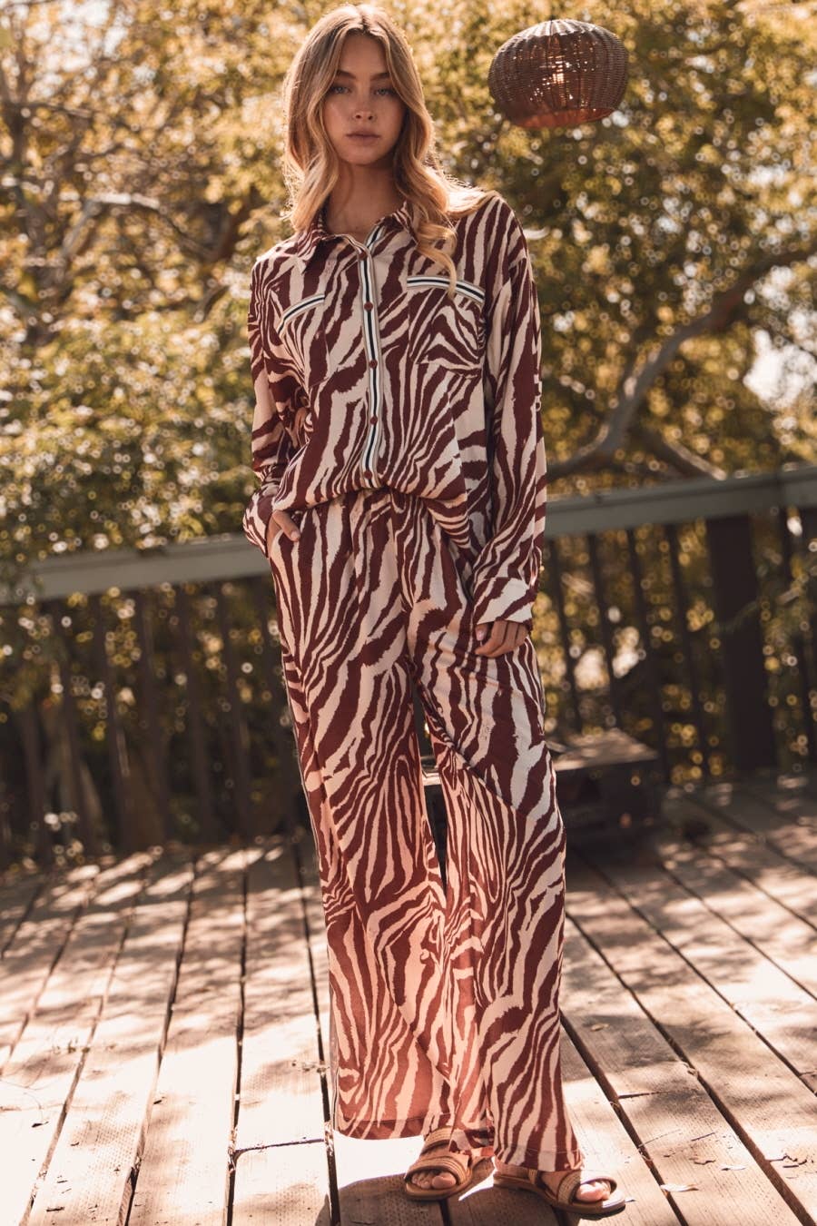 Zebra Printed Collared Blouse