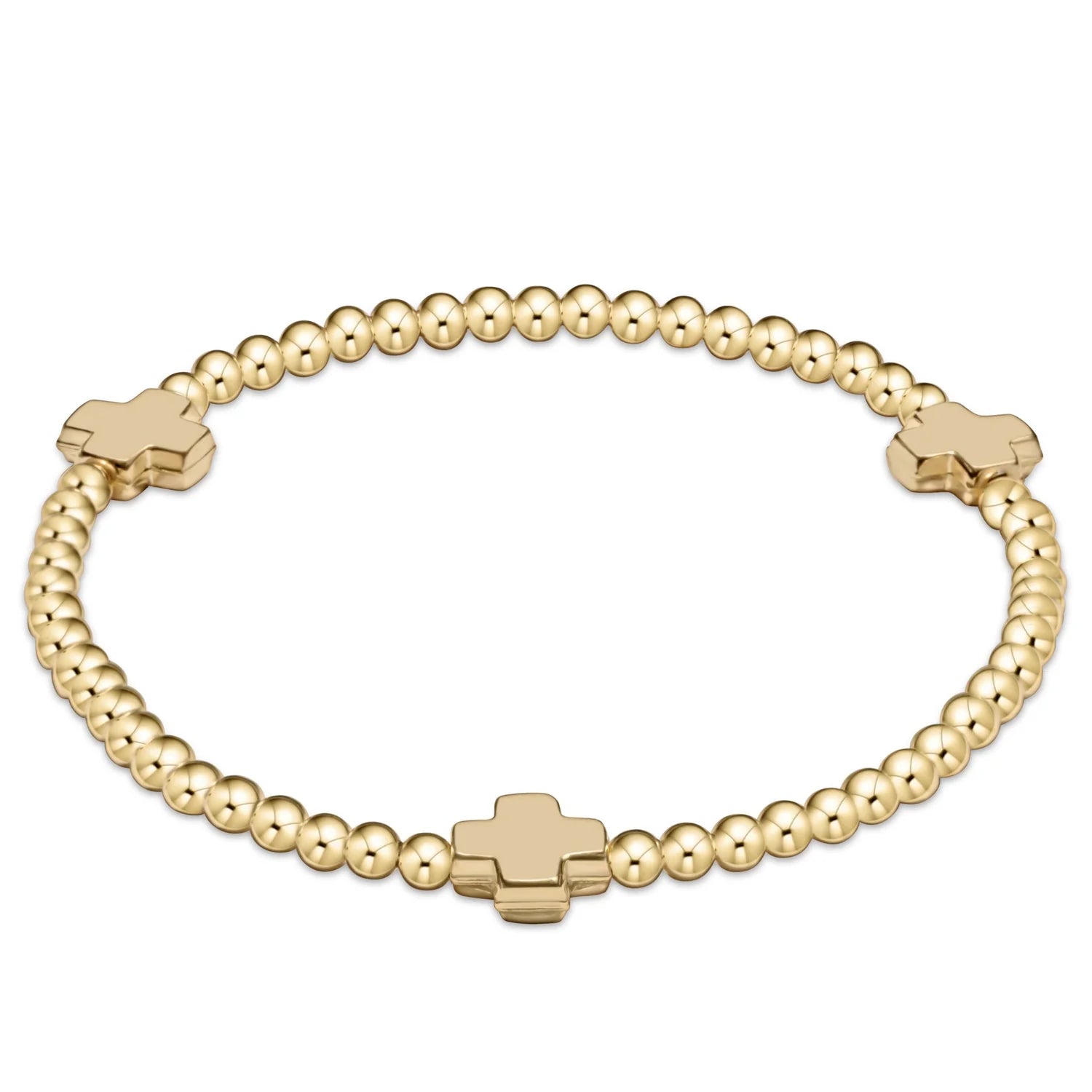 Gold Signature Cross 3mm Gold Beaded Bracelet