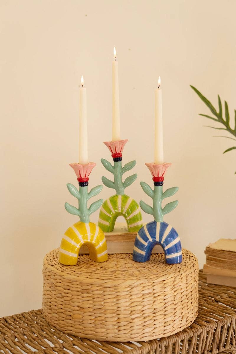 CERAMIC FLOWER TAPER CANDLE HOLDERS -