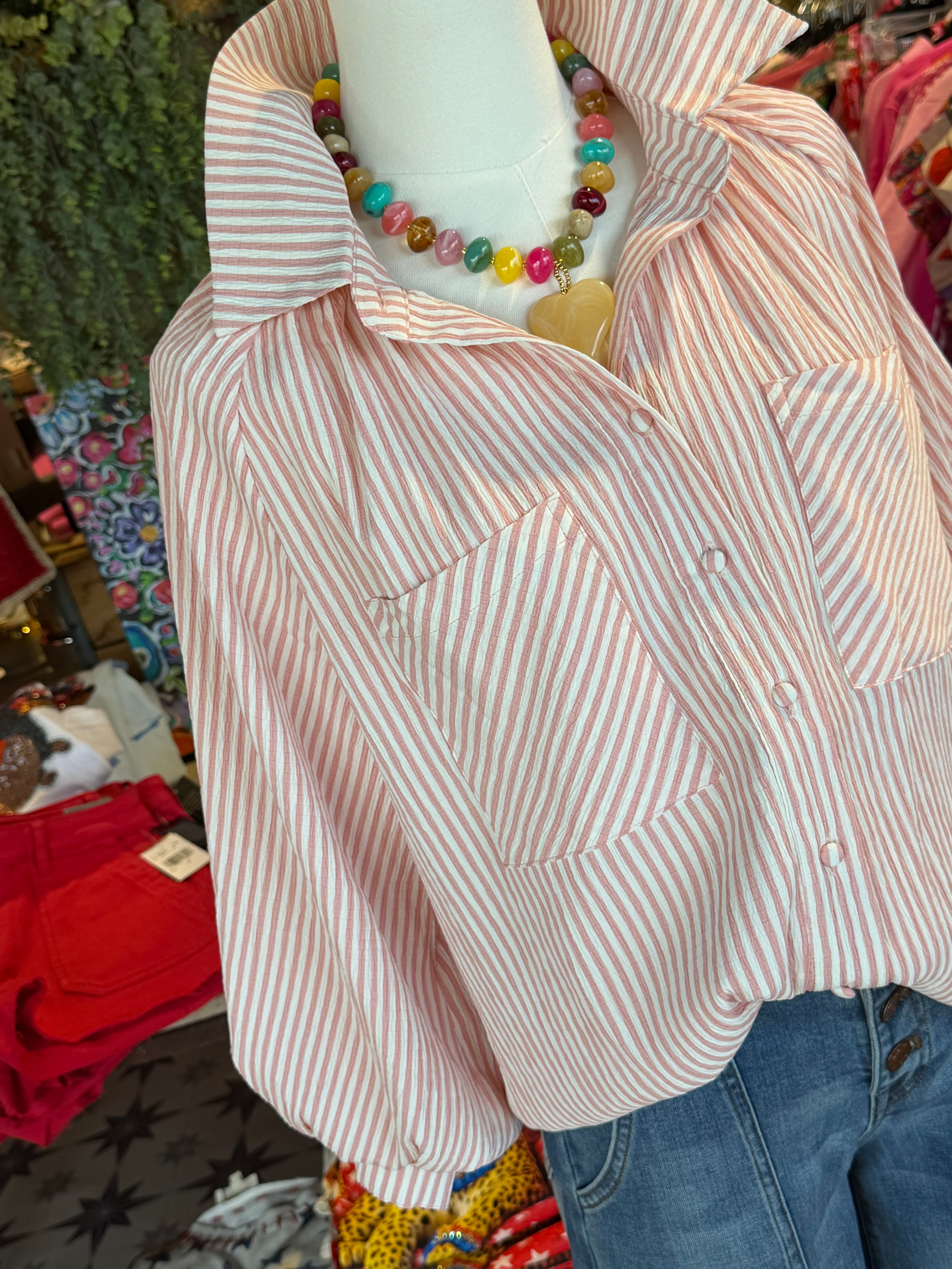 Striped Balloon Sleeve Blouse