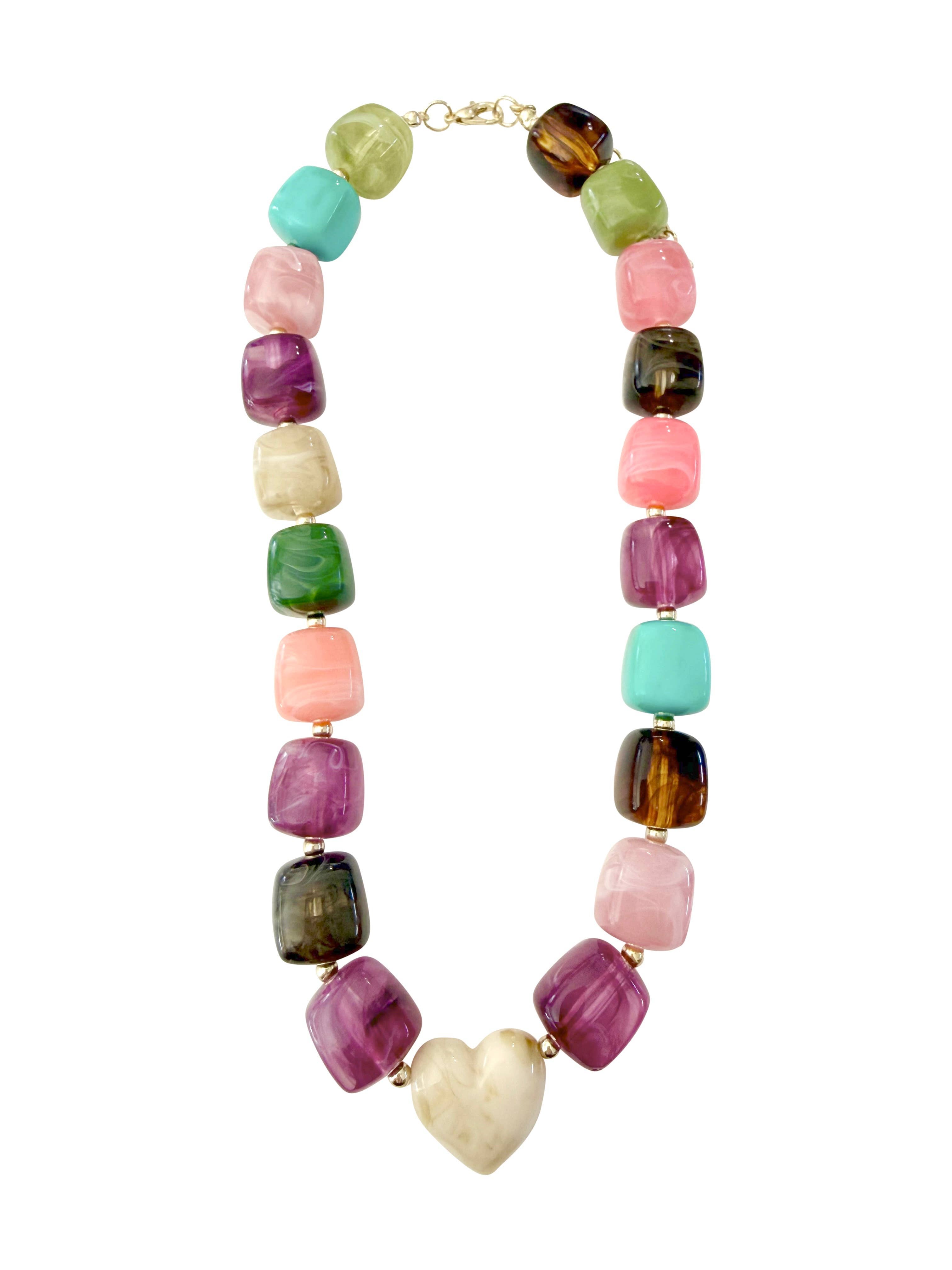 Jordan Chunky Beaded Heart Necklace- Multi