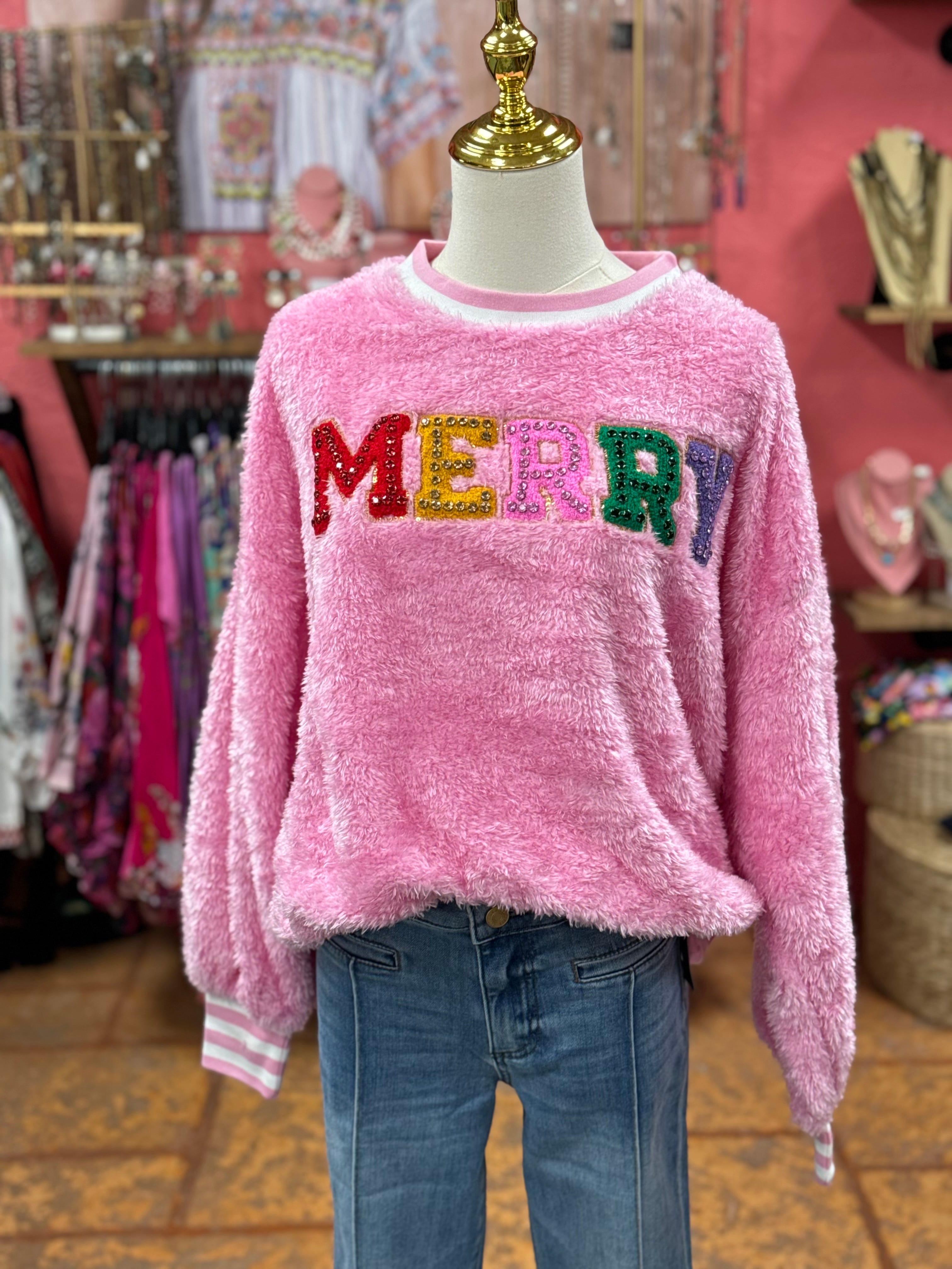 Fuzzy Pink Merry Sweatshirt