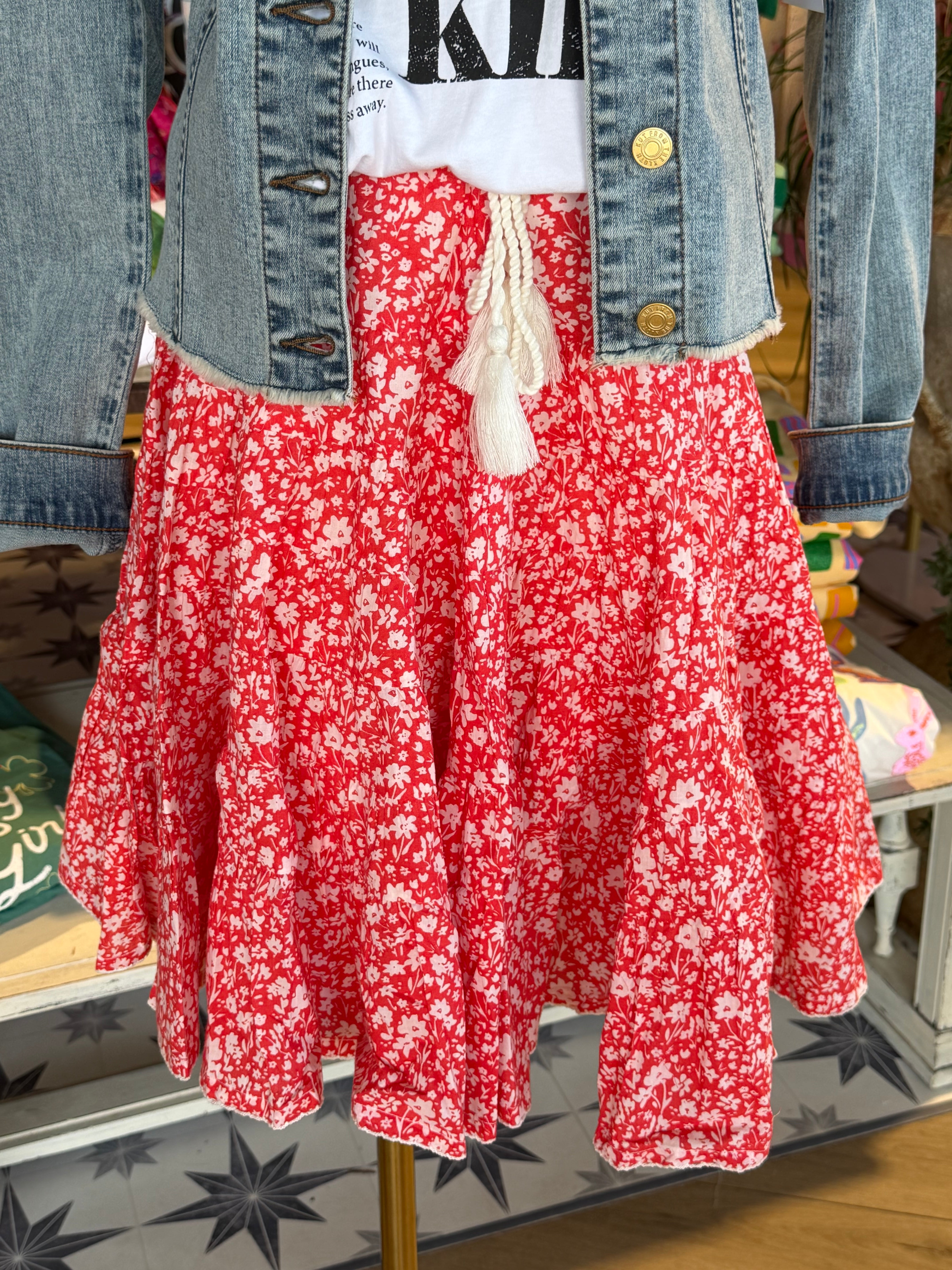 Multiple Tiered Skirt- Red