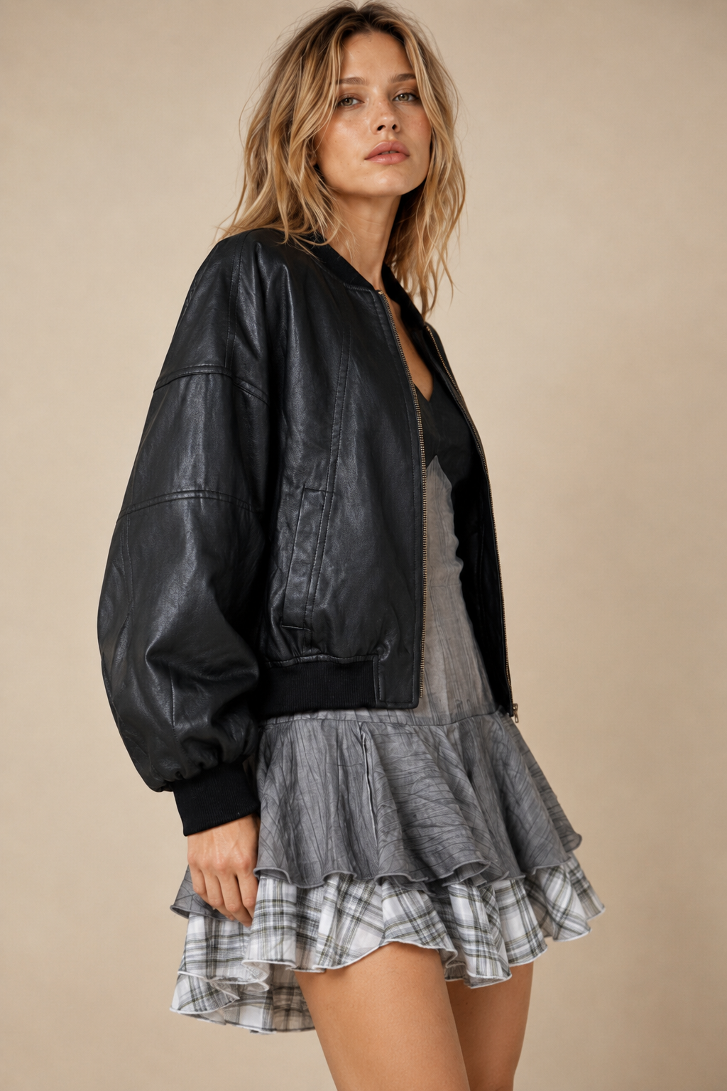 Faux-Leather Bomber Jacket