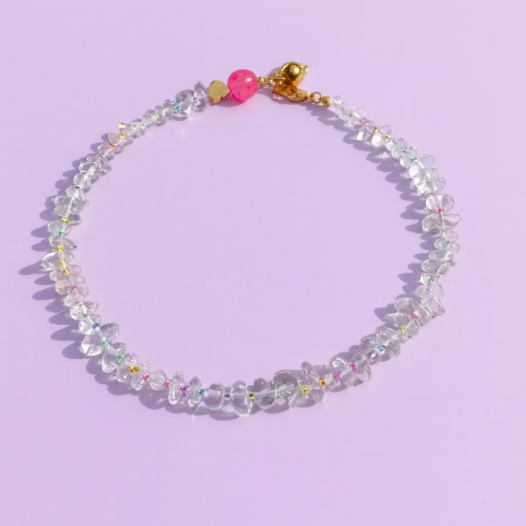 Beaded Necklace - Clear + Multi-Colored Glass Beads - Neeley