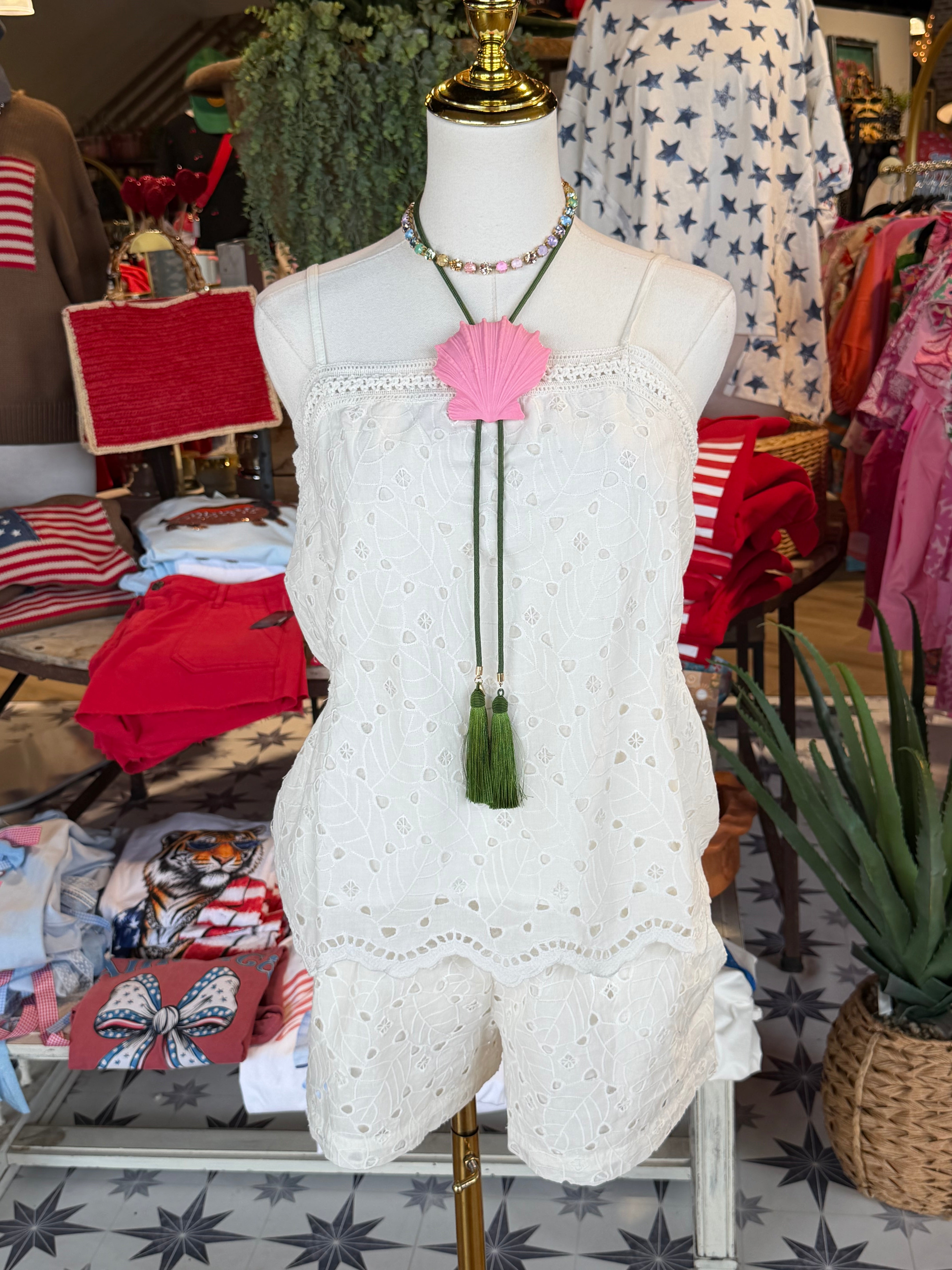 White Eyelet Short Set