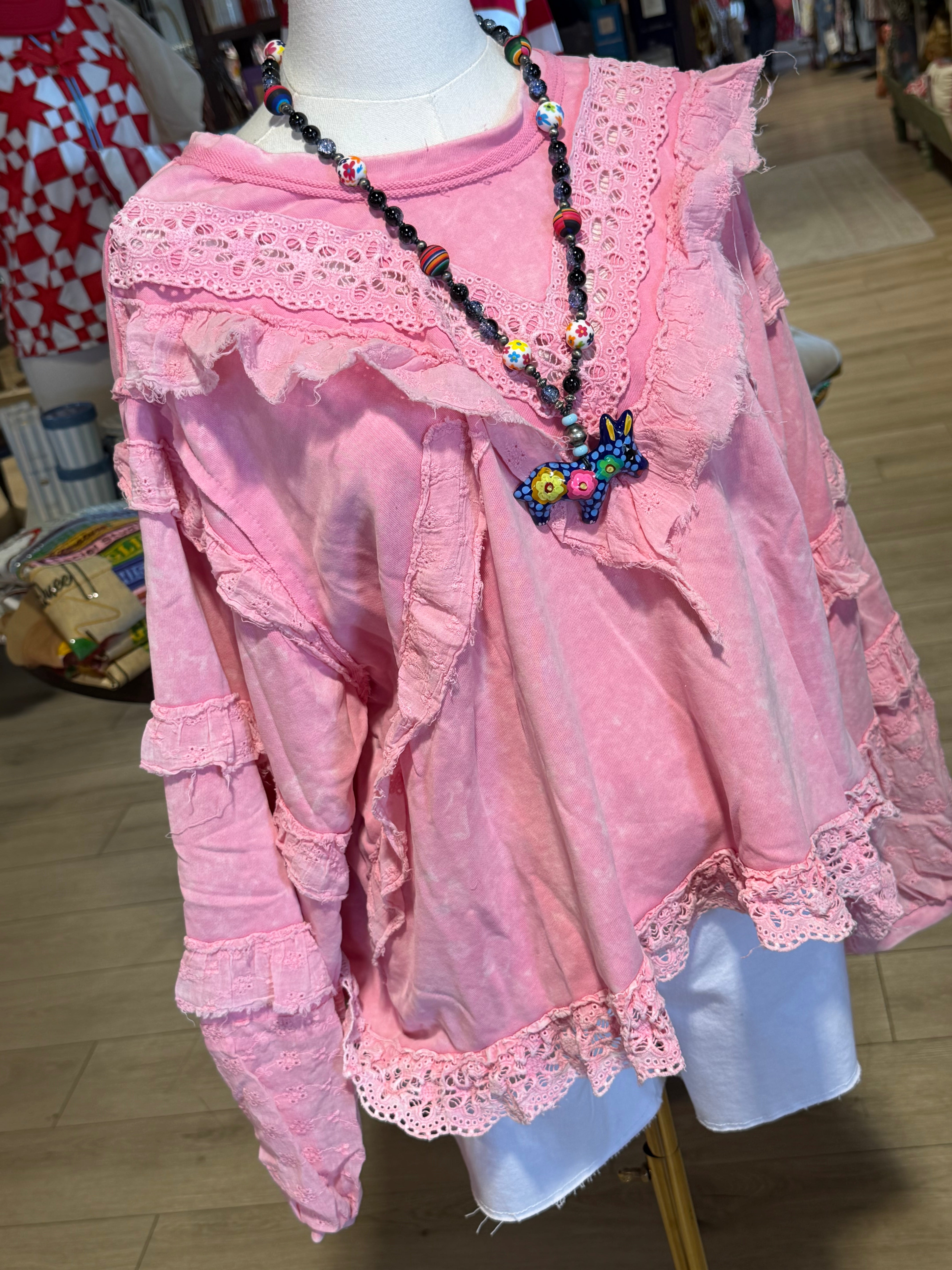 French Terry Eyelet Vintage Top