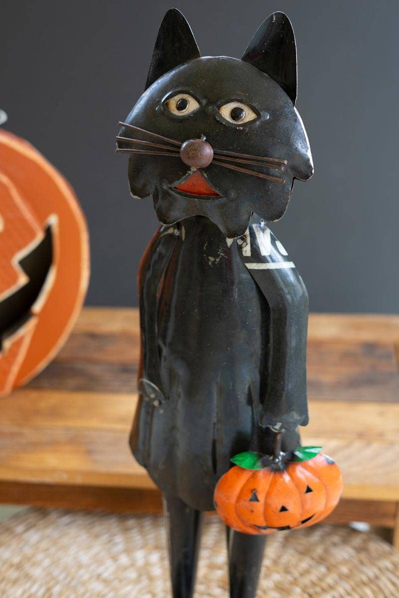 RECYCLED BLACK HALLOWEEN CAT & PUMPKIN
