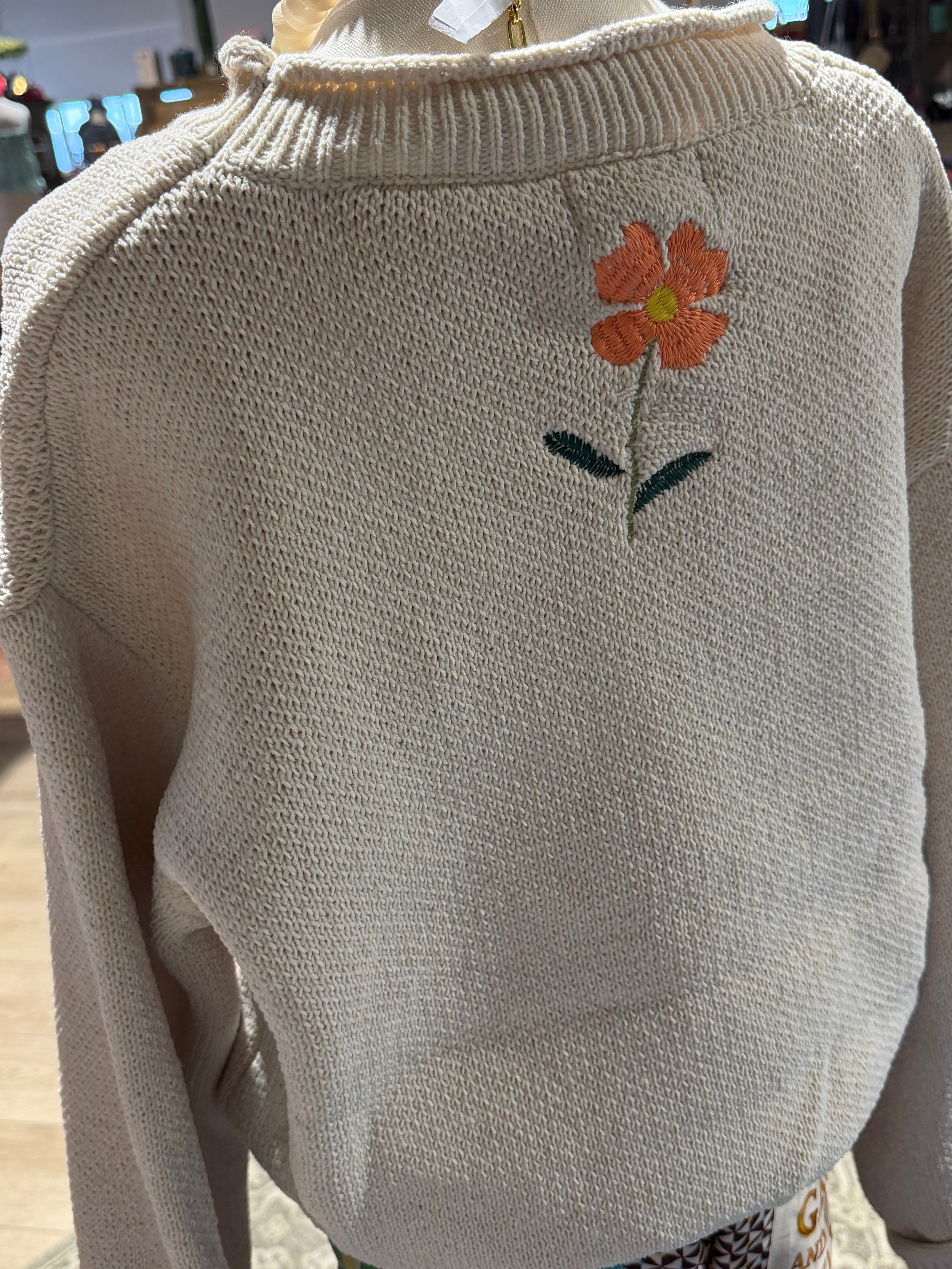 Floral Embroidery Peace Love Vintage Sweater
