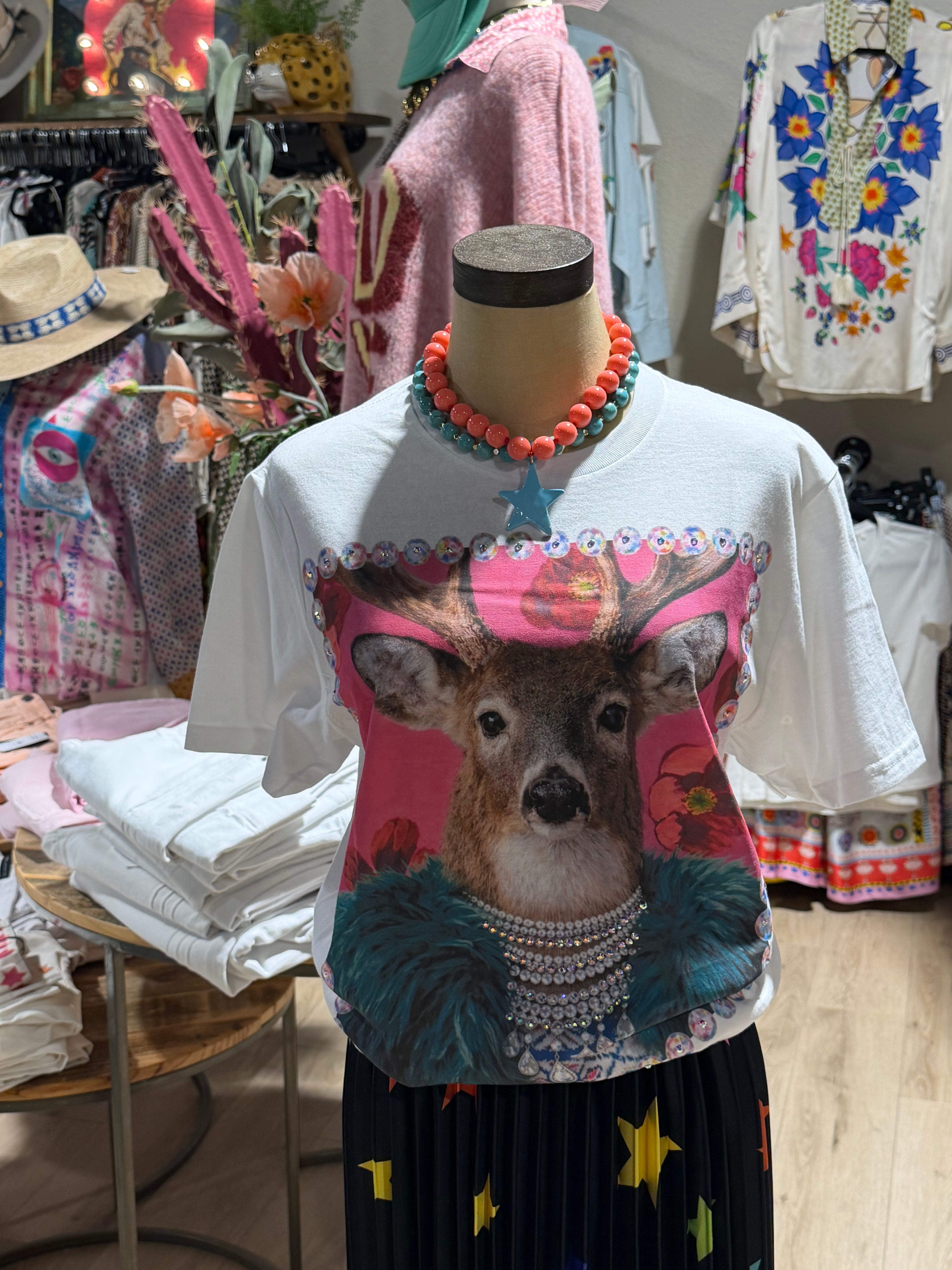 Funky Deer White Graphic Tee