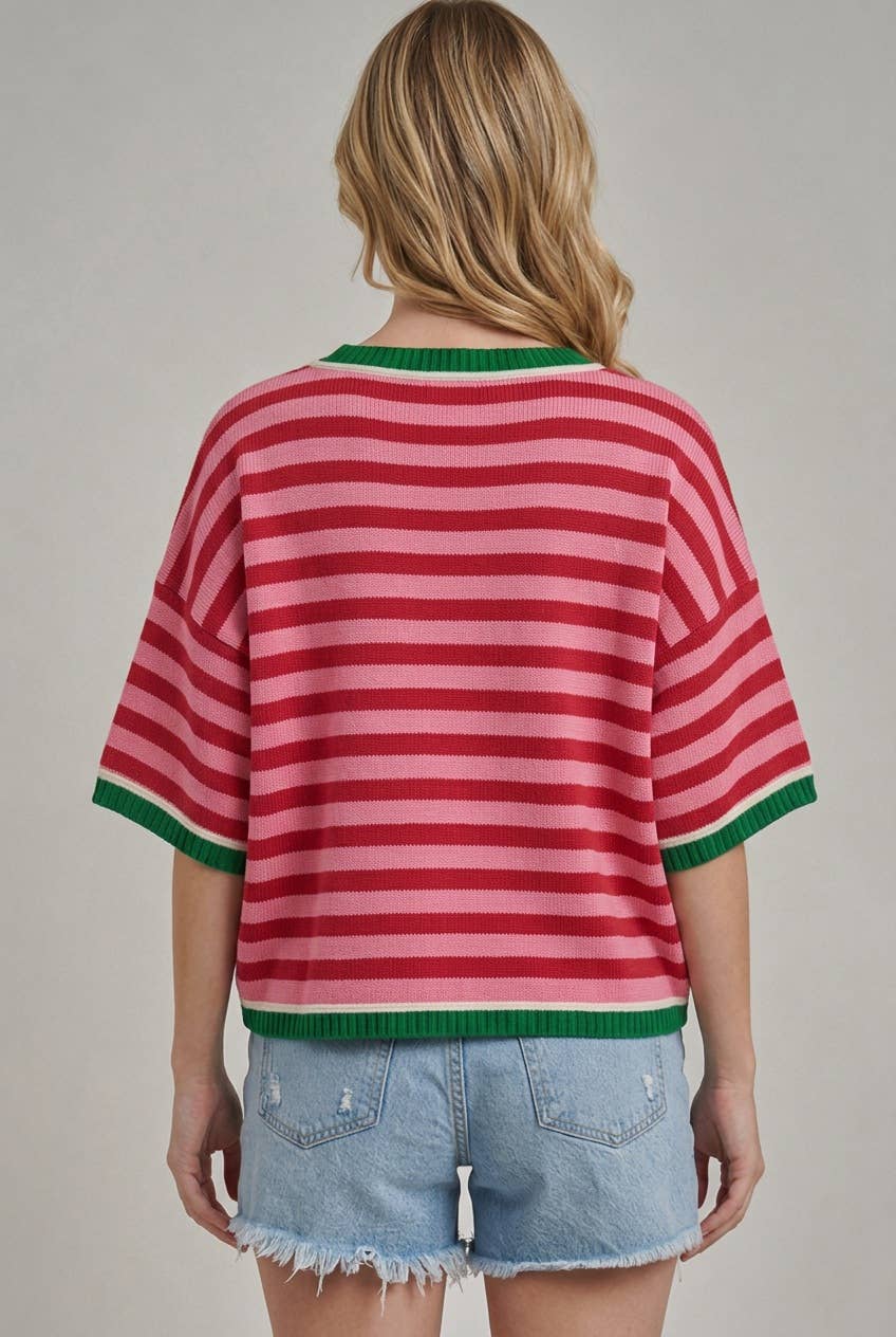 CHRISTMAS MERRY LETTERING STRIPE SWEATER