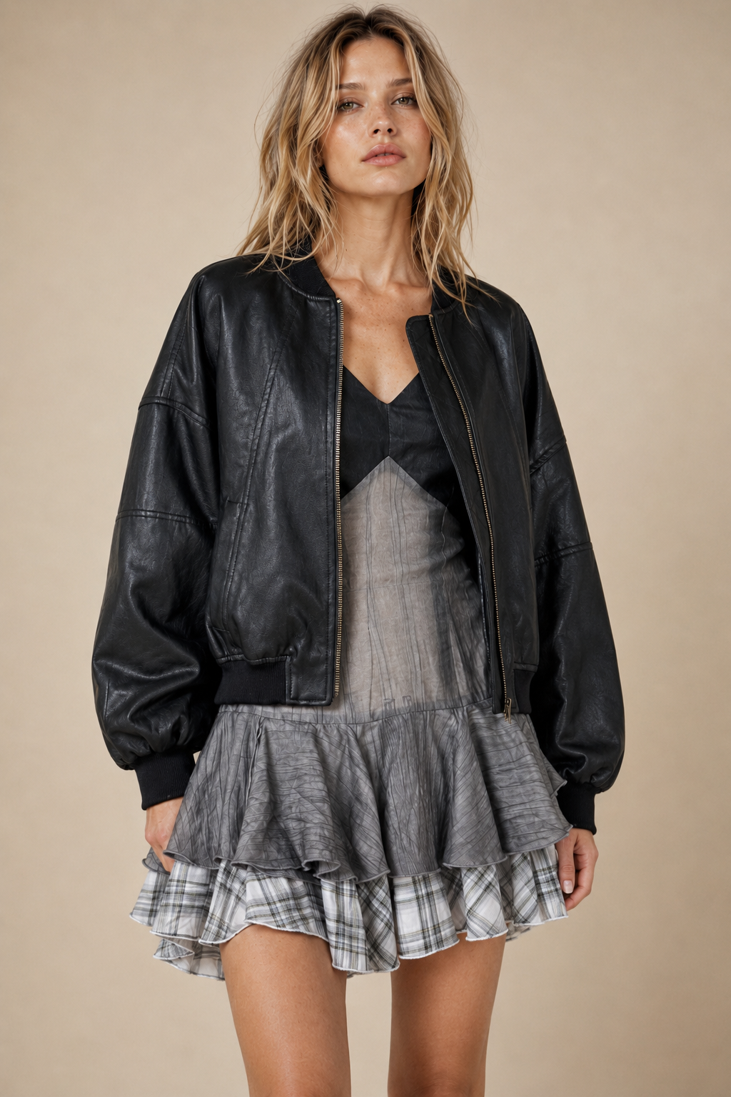 Faux-Leather Bomber Jacket