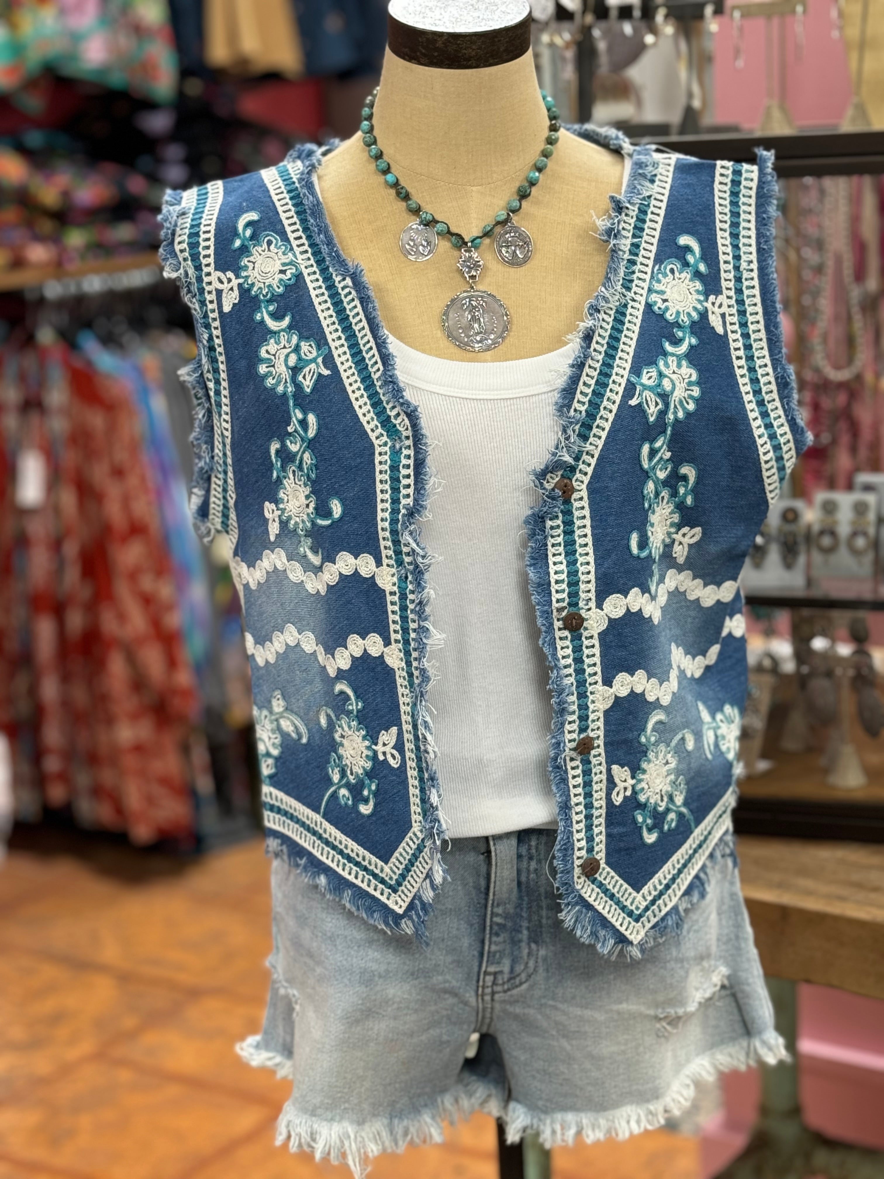 Embroidery Denim Vest