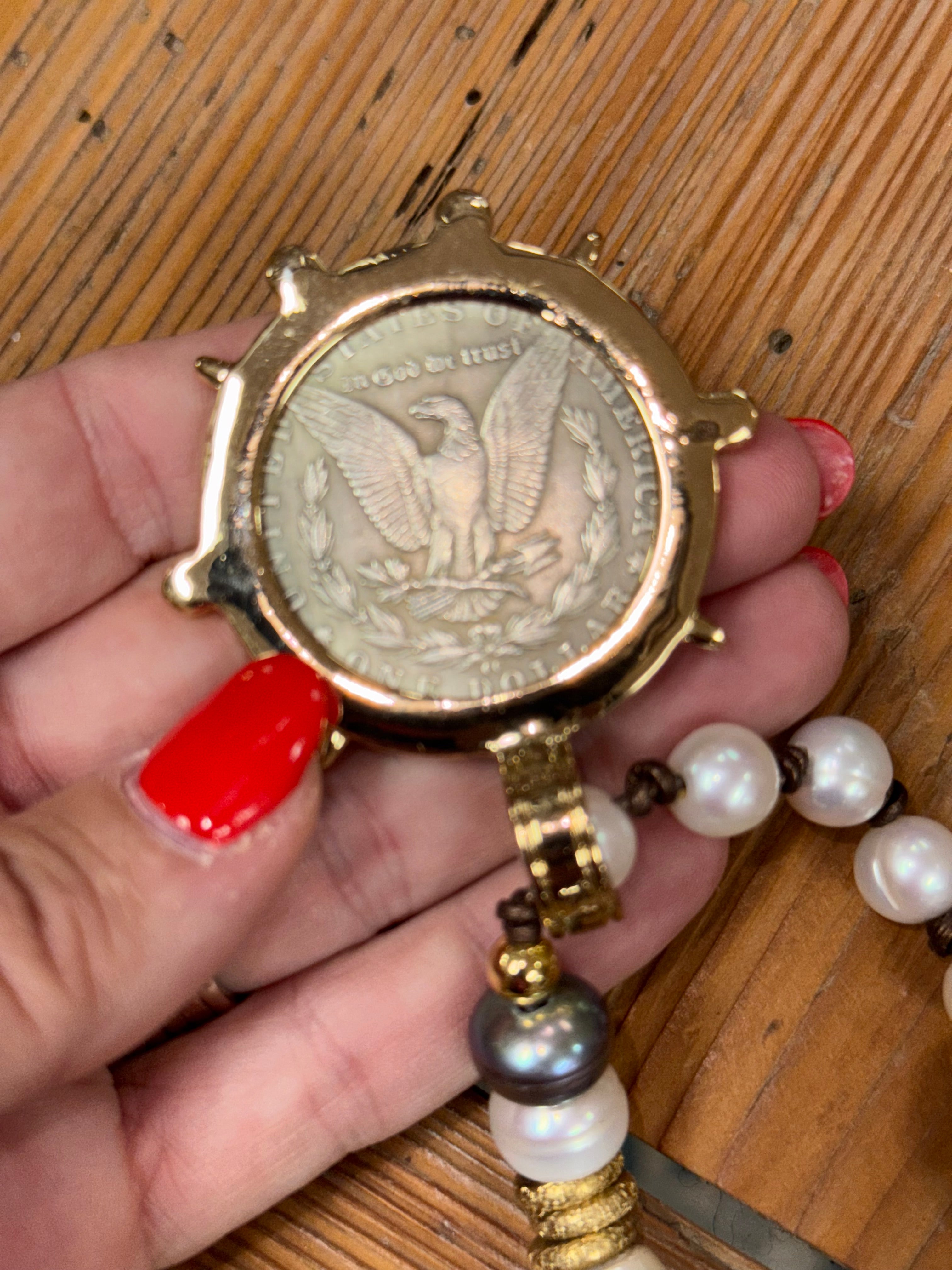 1885 Silver Dollar Pearl Necklace