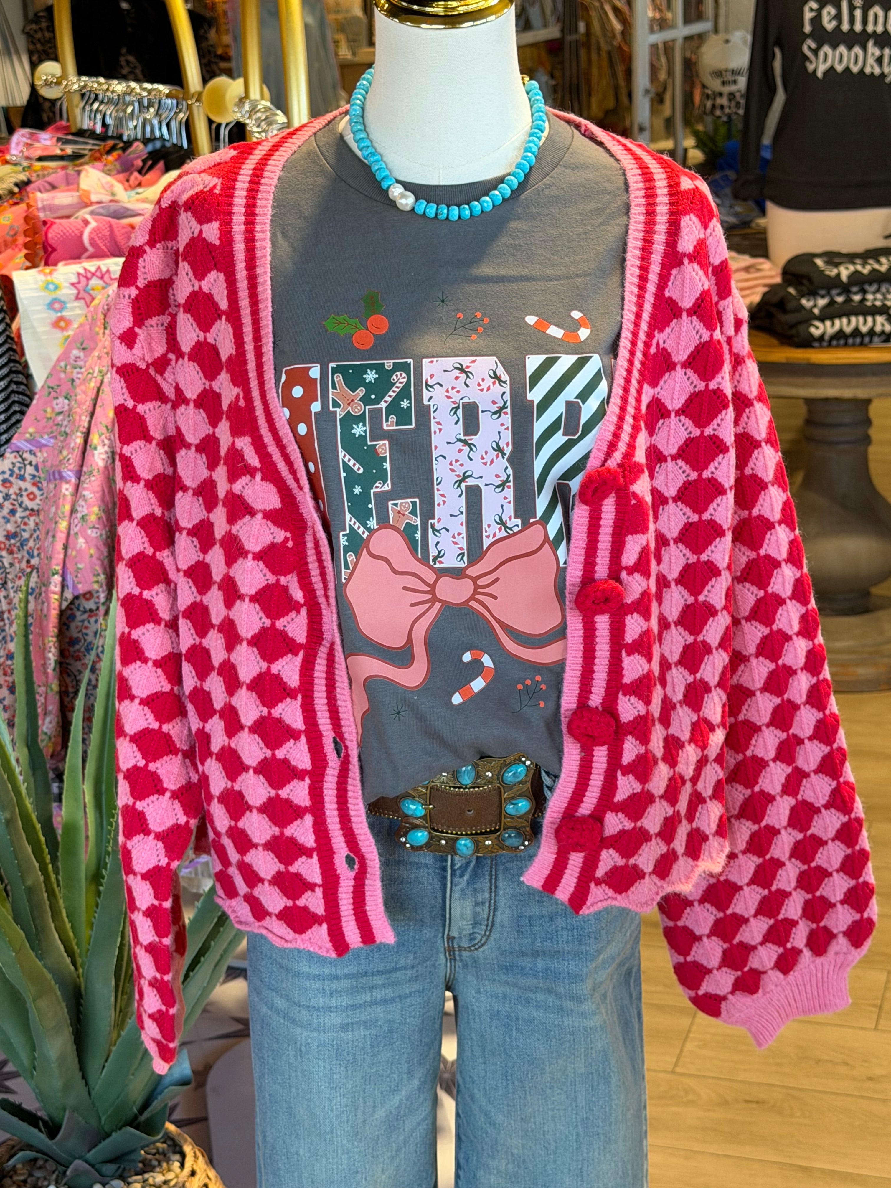 Checkered Flower Cardigan