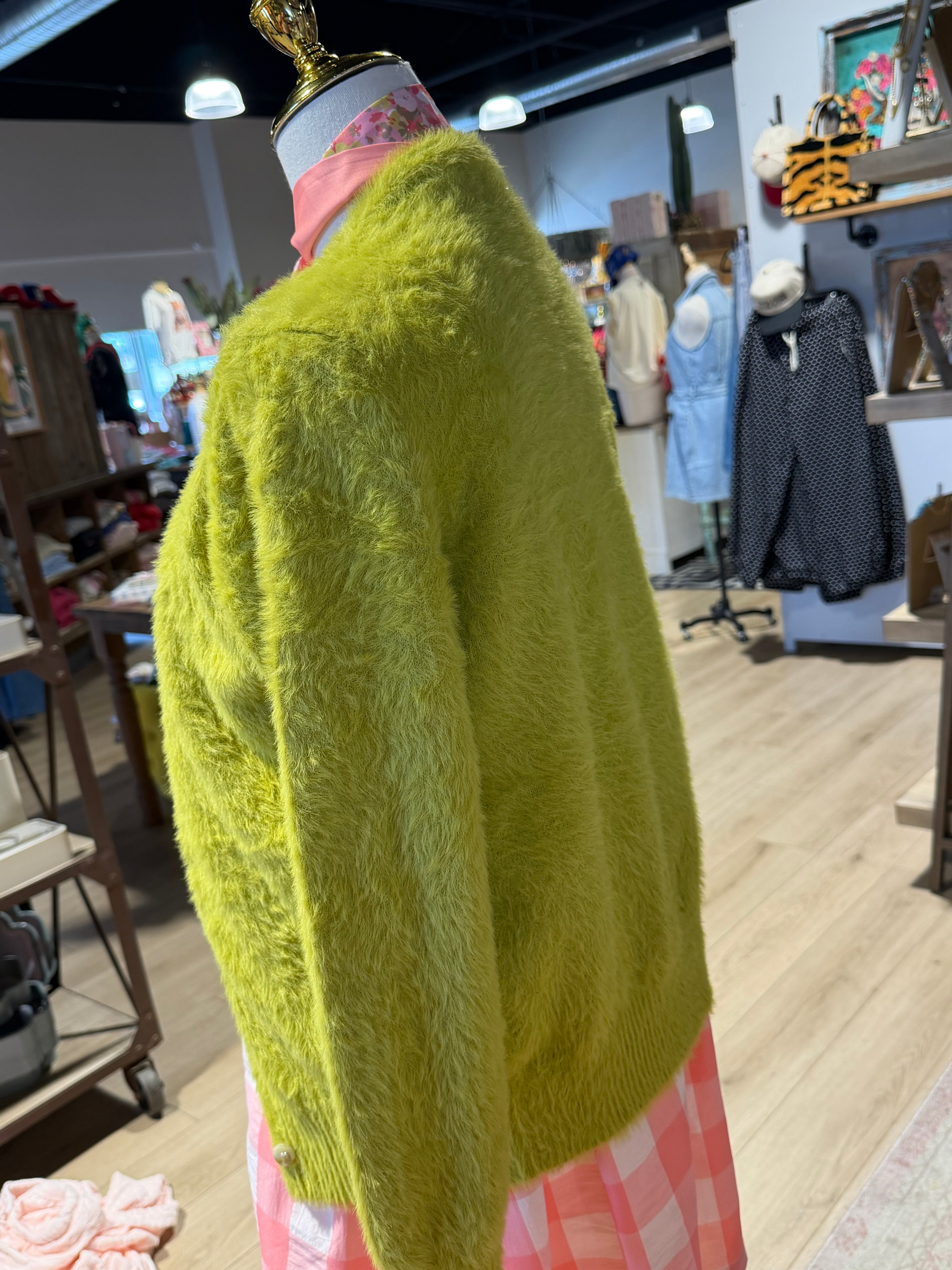 Fuzzy Lime Cardigan