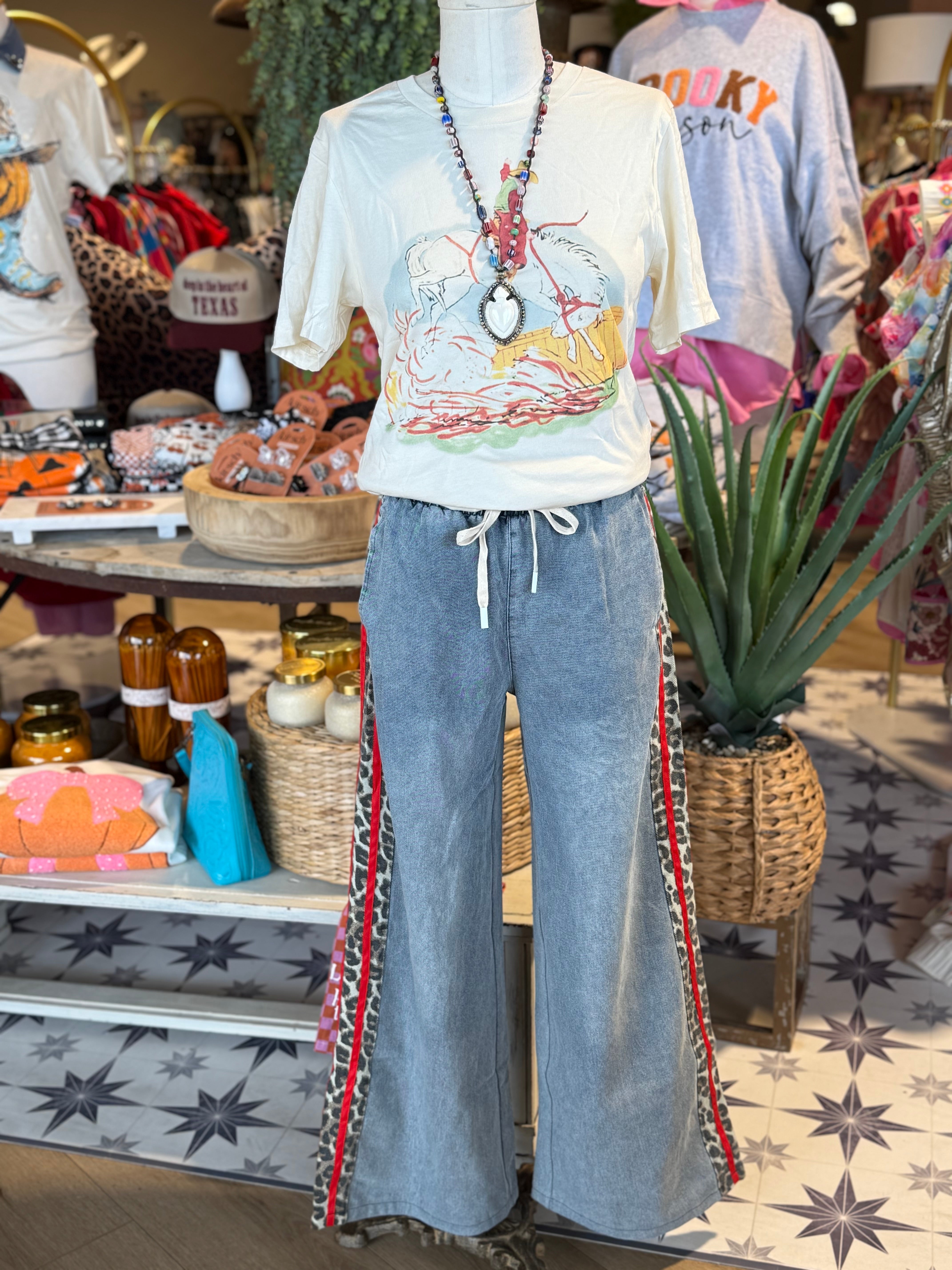 Denim & Leopard Wide Leg- 2Colors