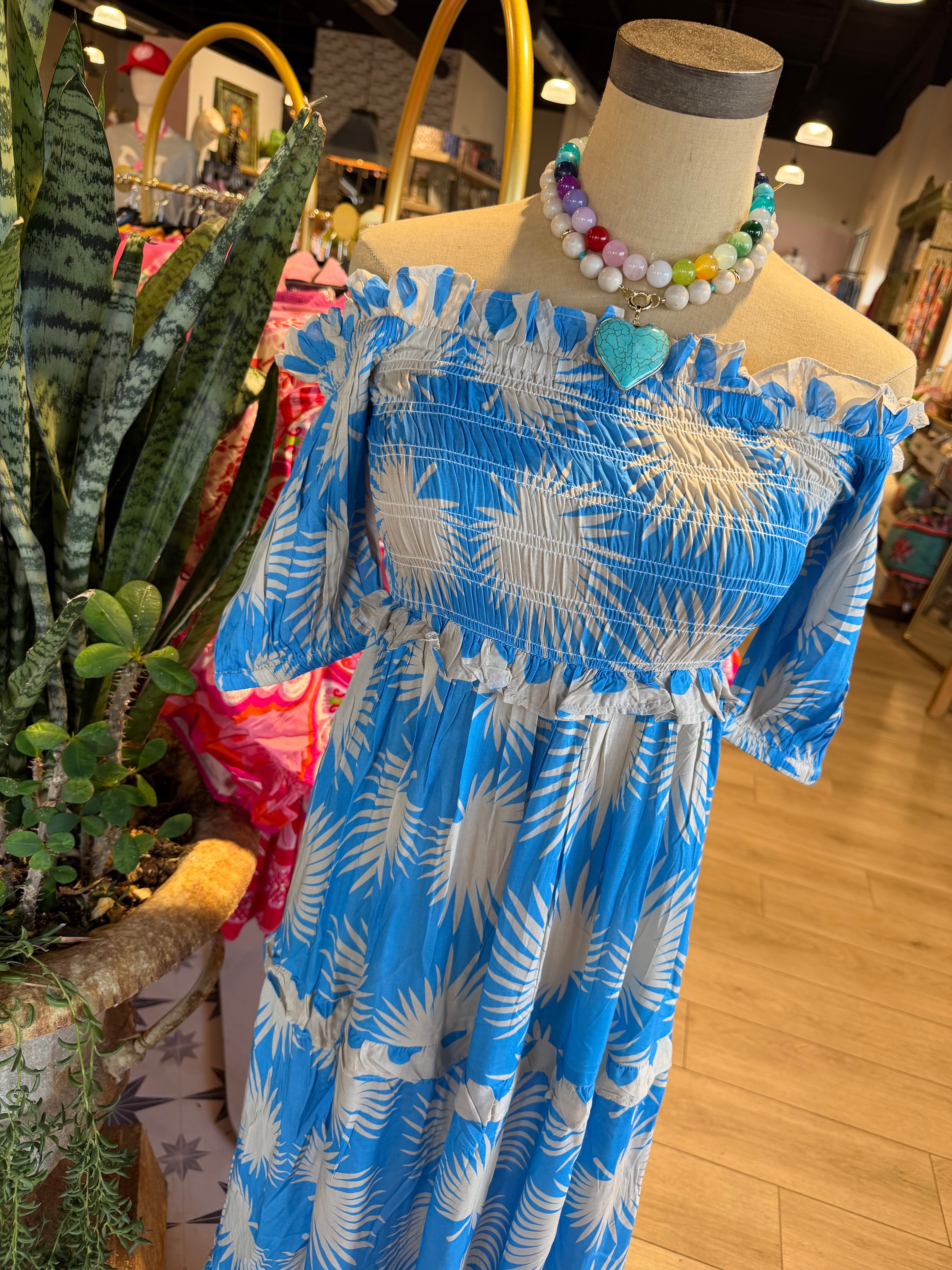 Blue Palm Geo Mara Dress