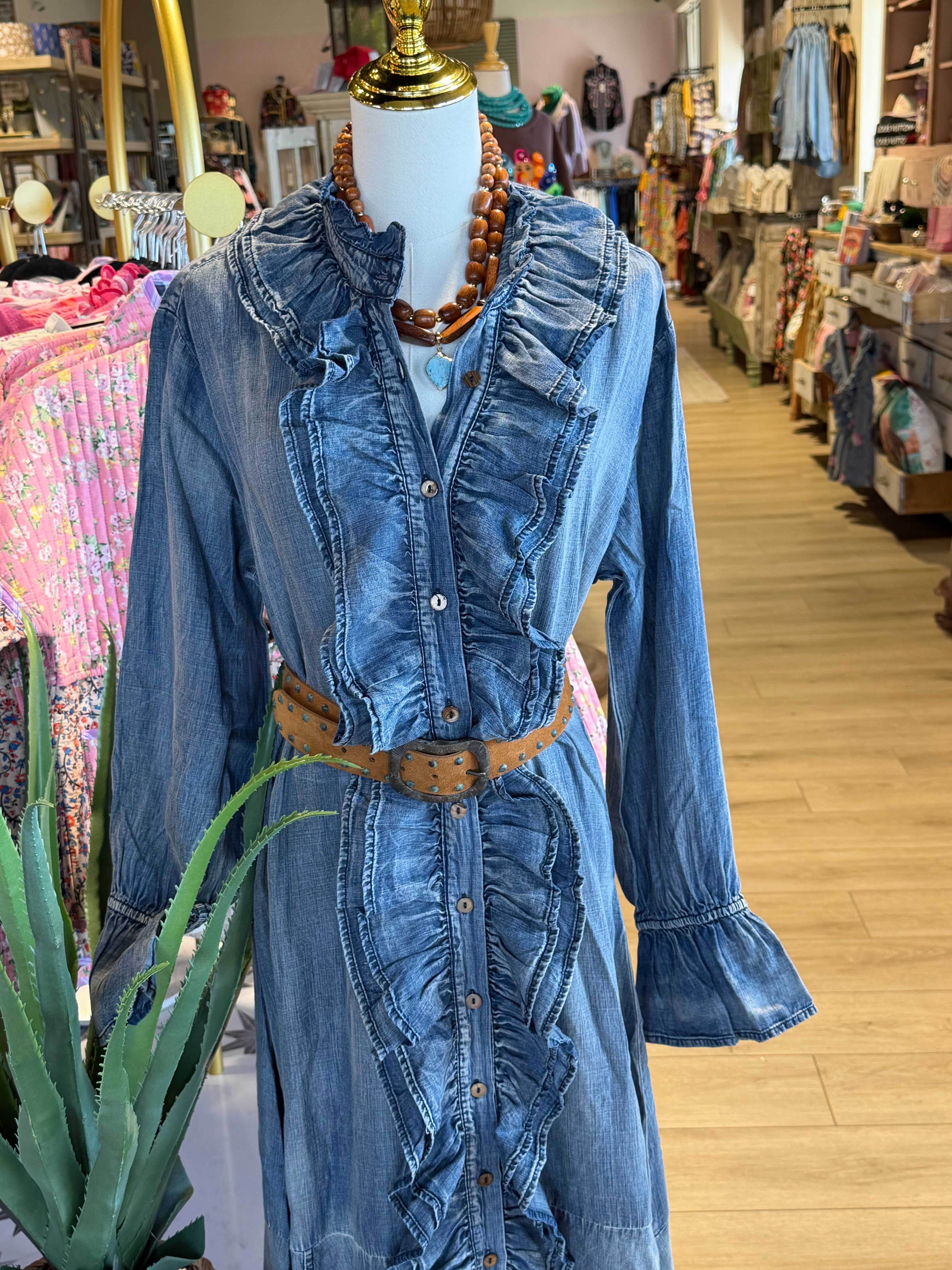 Ruffle In Time Denim Dress is