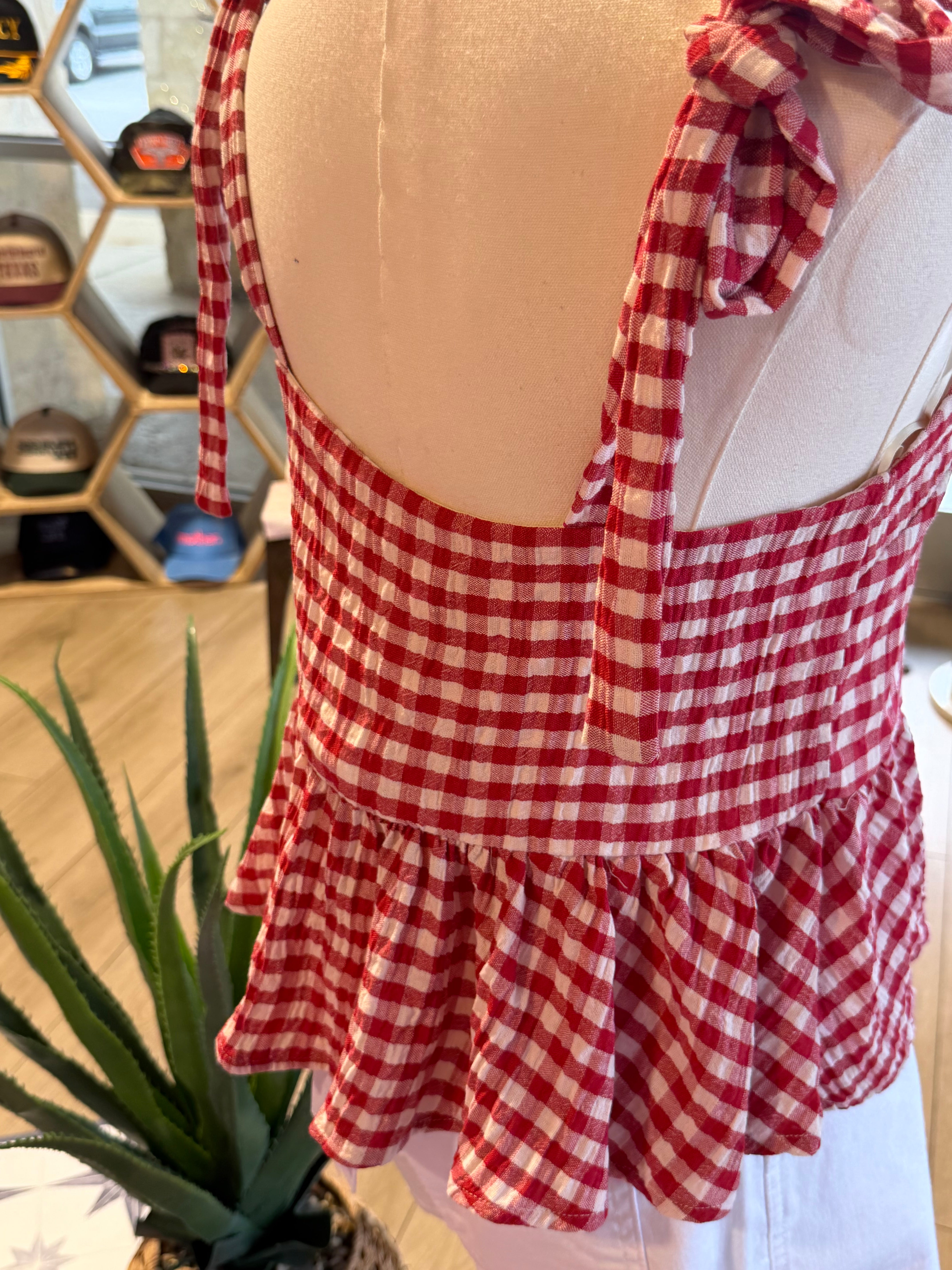 Red Gingham Tie Top