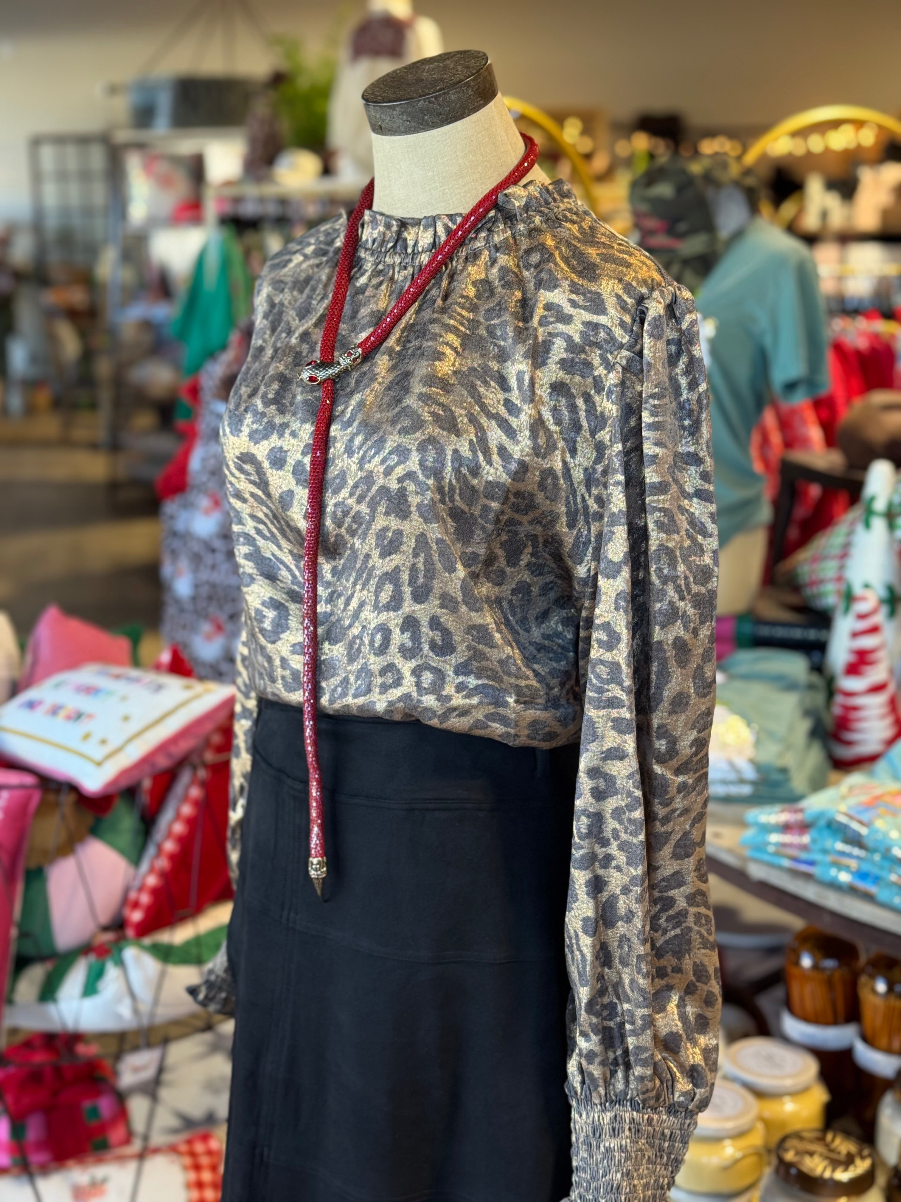 Metallic Leopard Print Top