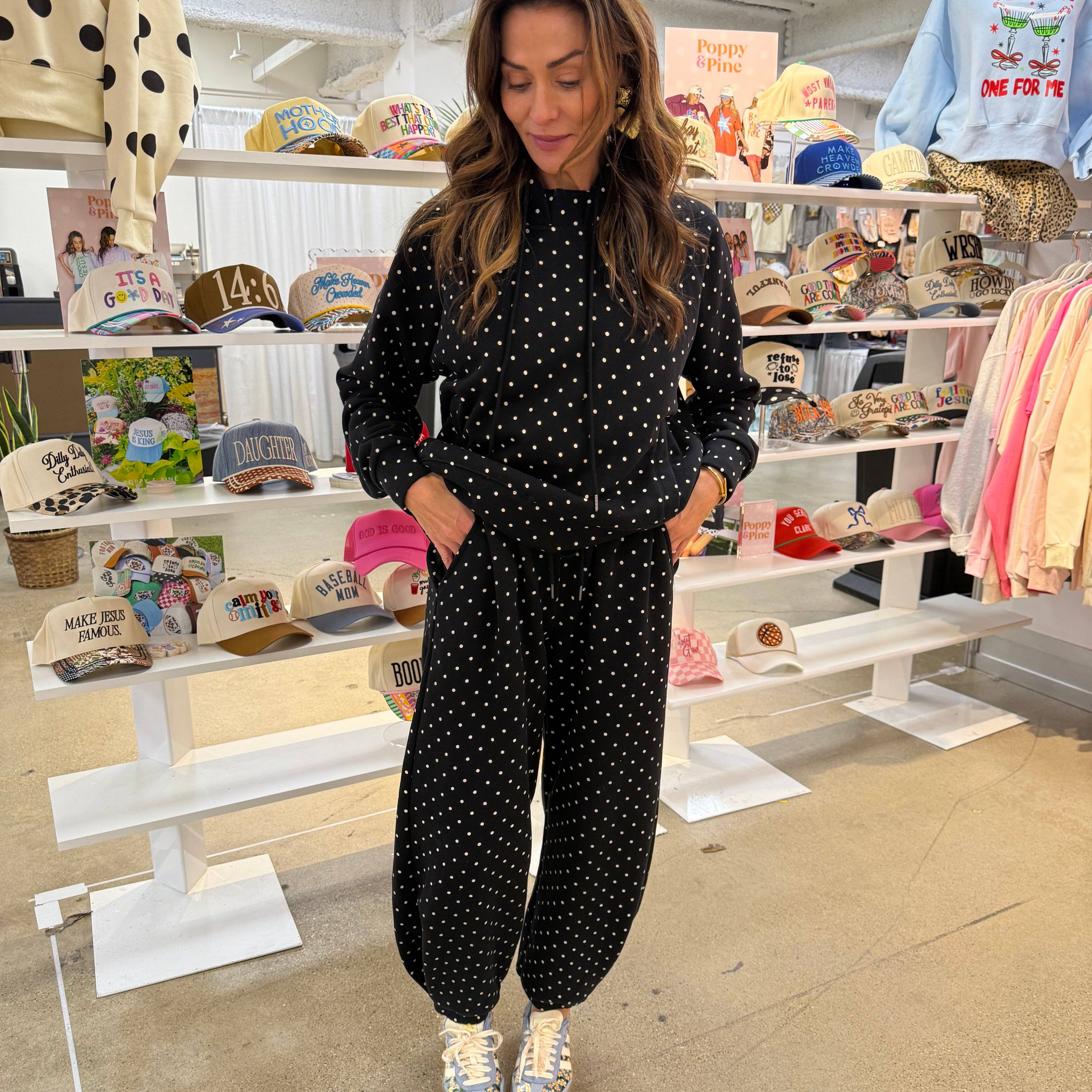 Black Ivory Polka Dot Sweatsuit Set