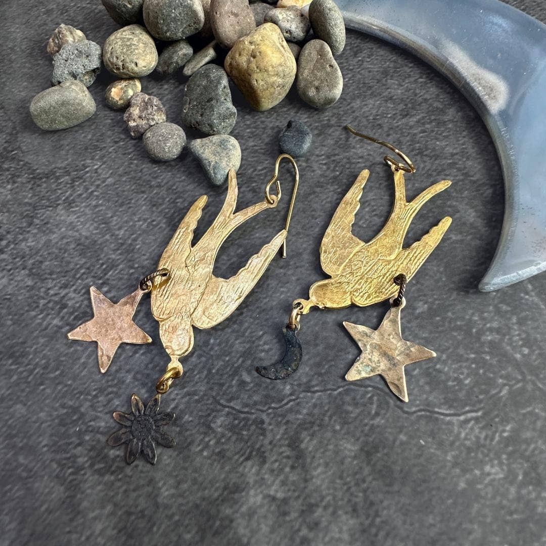Celestial Sparrow Earrings: Handcrafted Boho Jewelry
