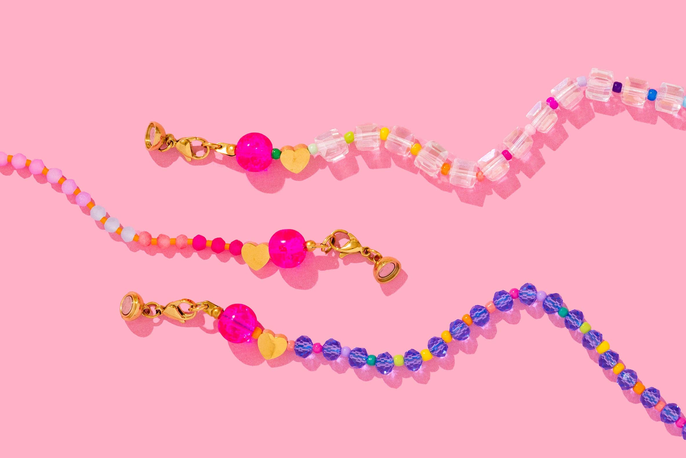Beaded Necklace - Clear + Multi-Colored Beads - Jenn