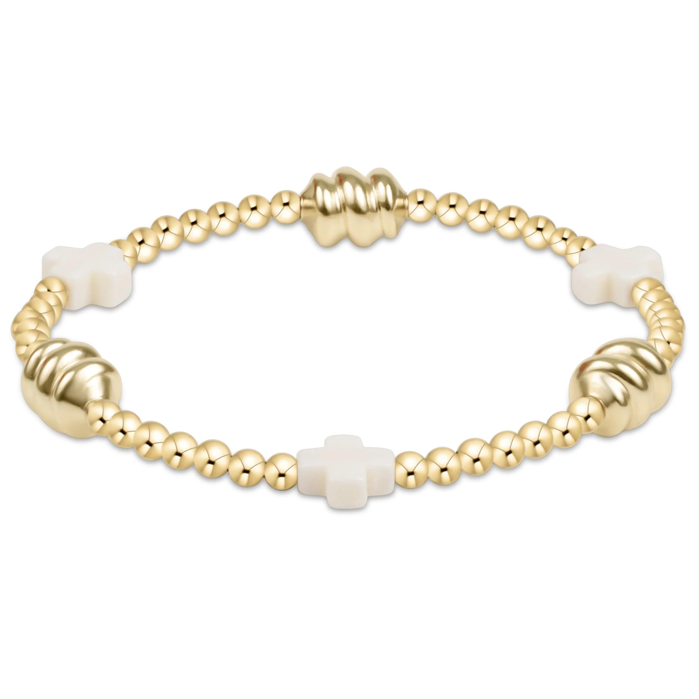 Signature Cross Admire Gold Pattern Off-White Bracelet (3mm Bead)