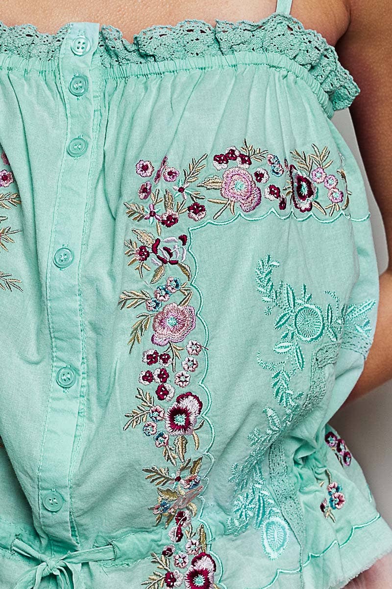 Sleeveless Embroidered Poplin Top