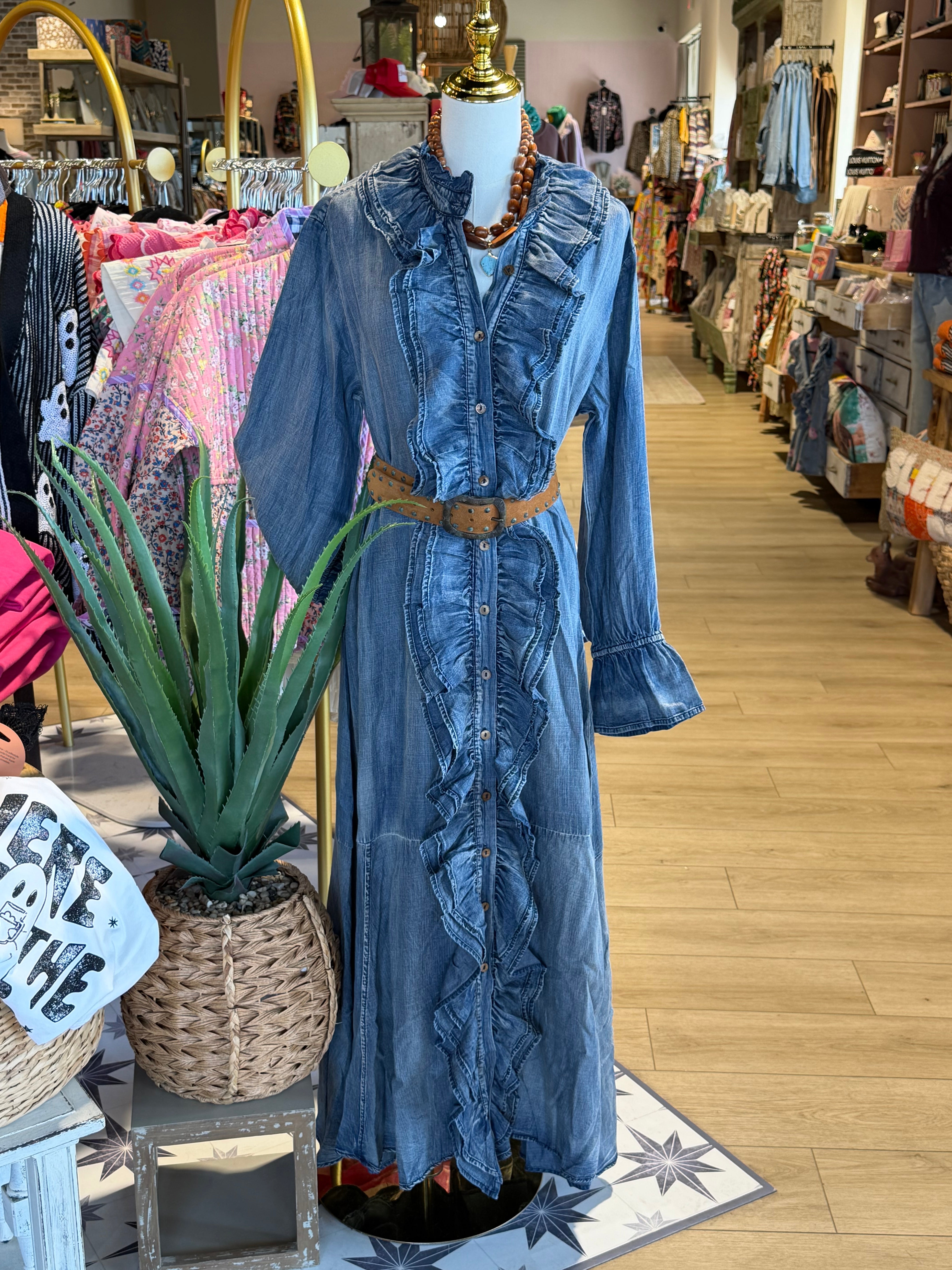 Ruffle In Time Denim Dress is