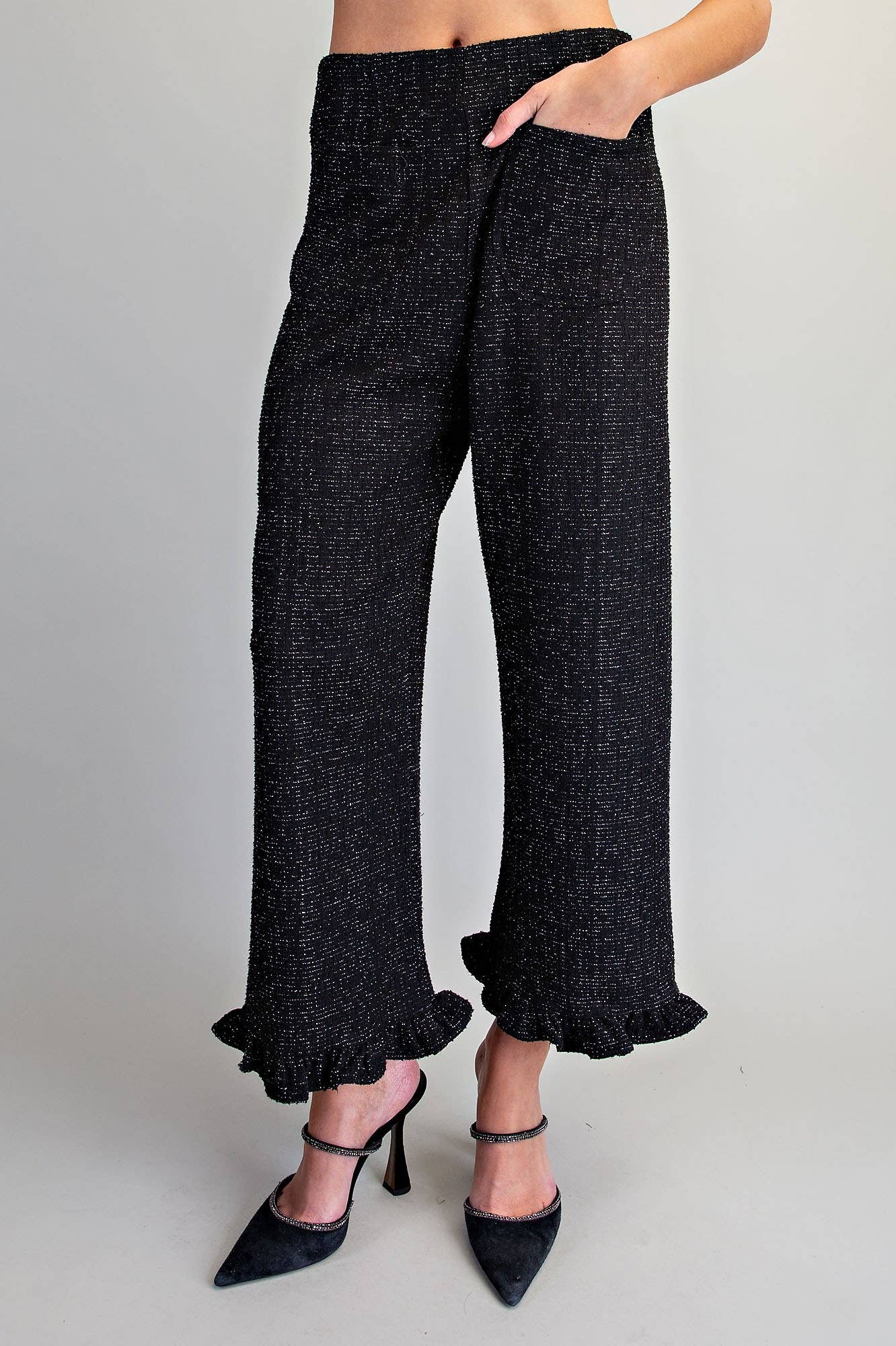 TWEED RUFFLE HEM PANTS