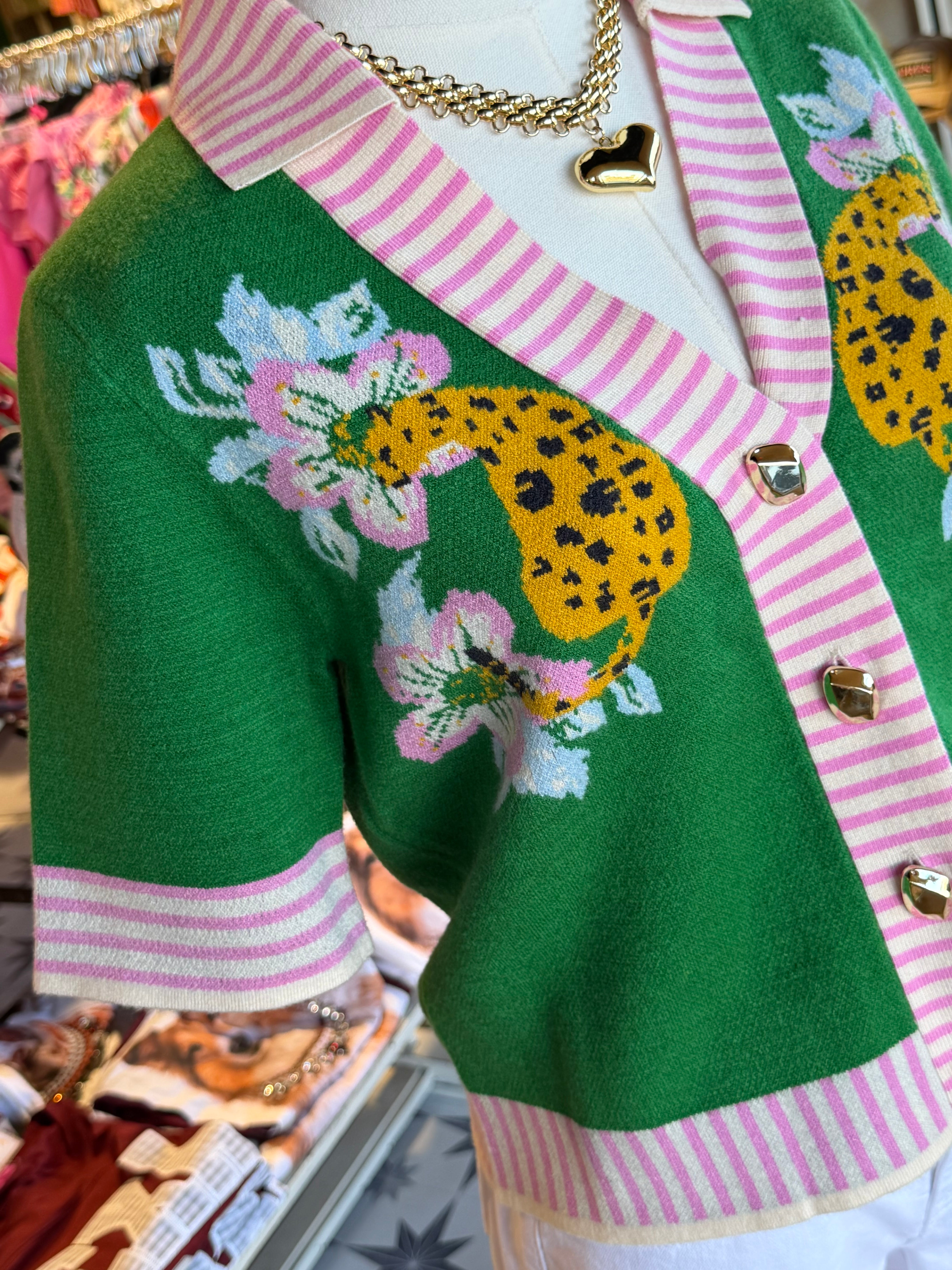 Button Up Collared Tiger Print Cardigan
