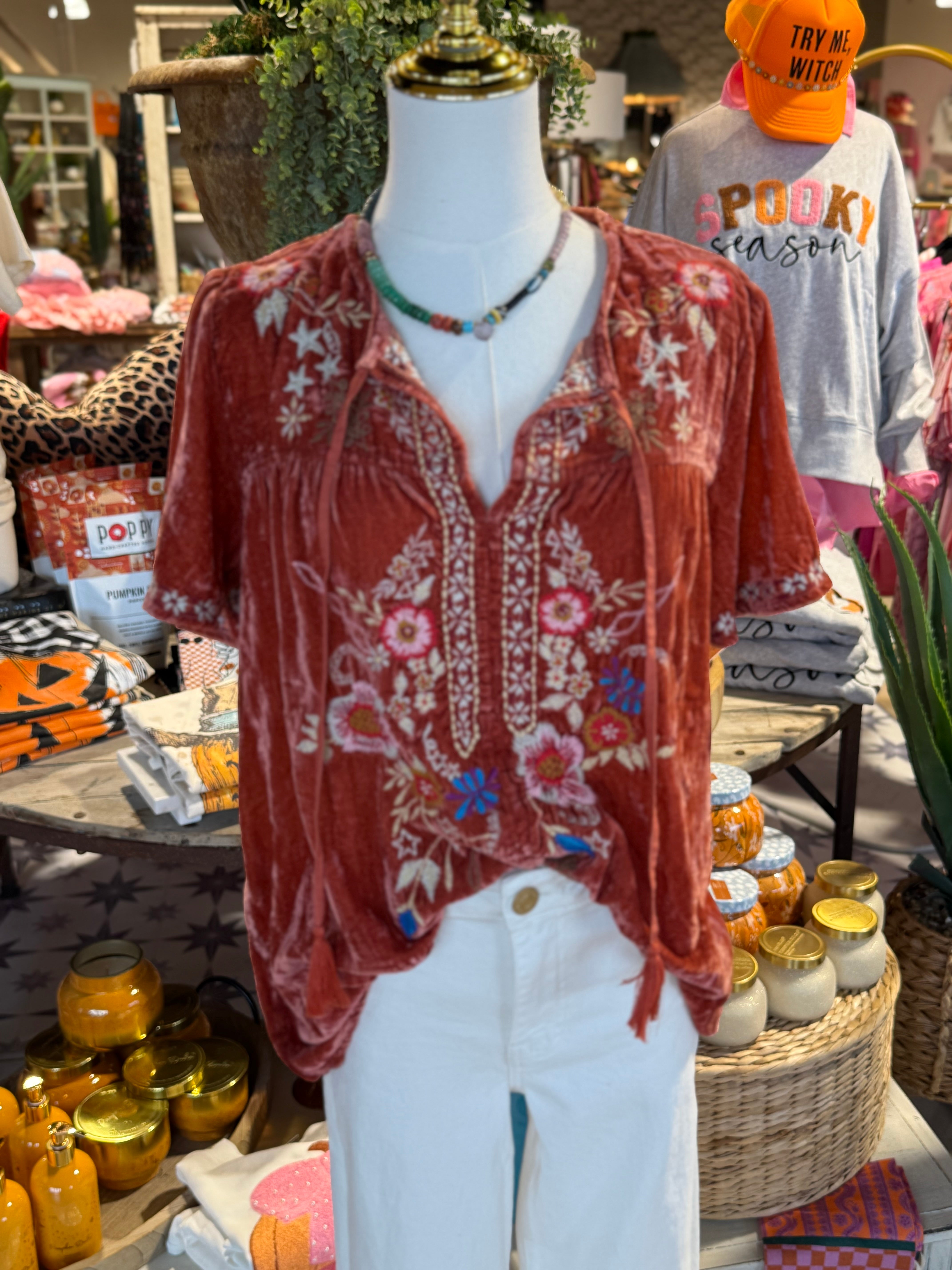 Summer Fig Embroidered Top