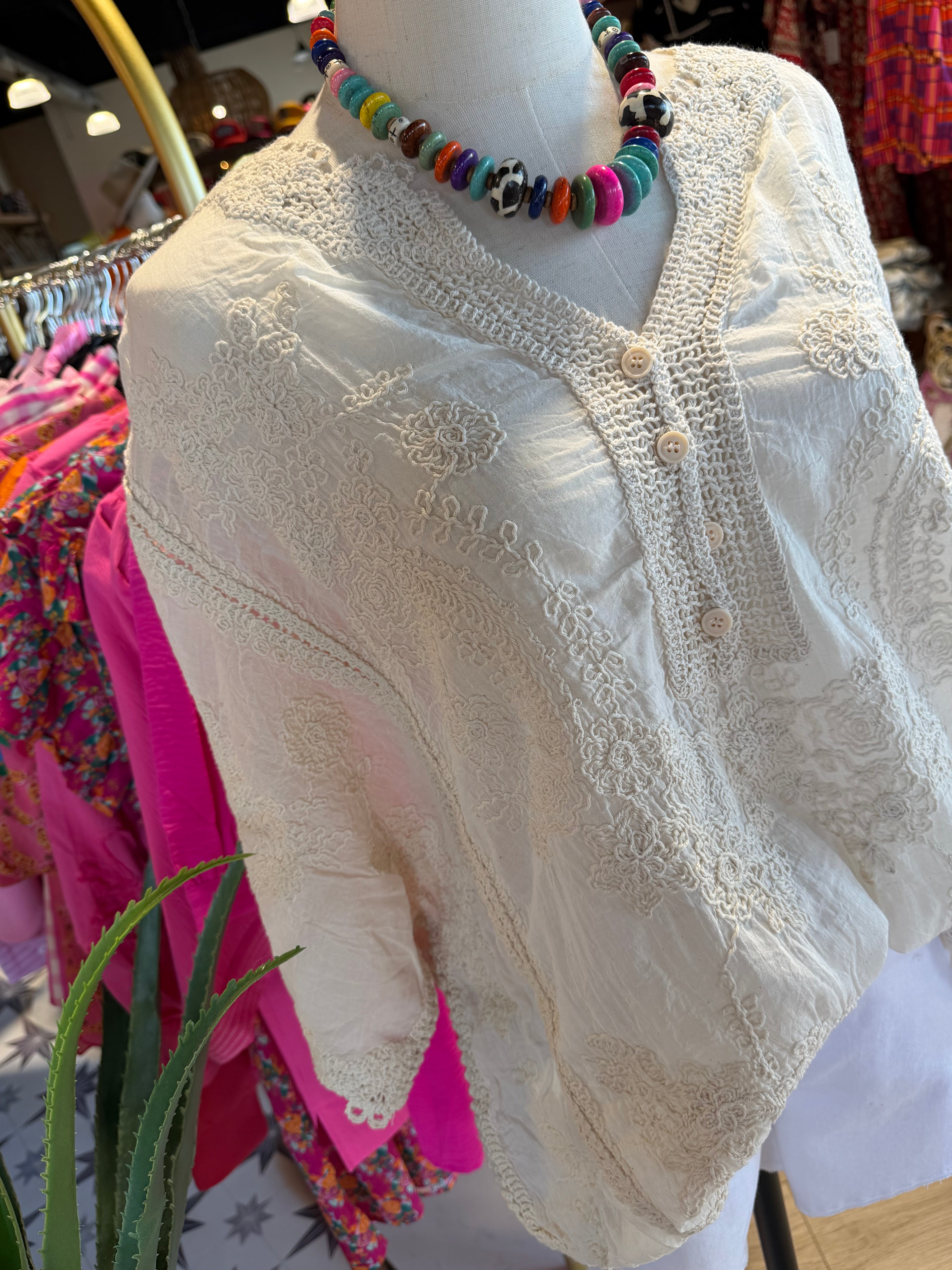 Floral Embroidered Crochet Blouse