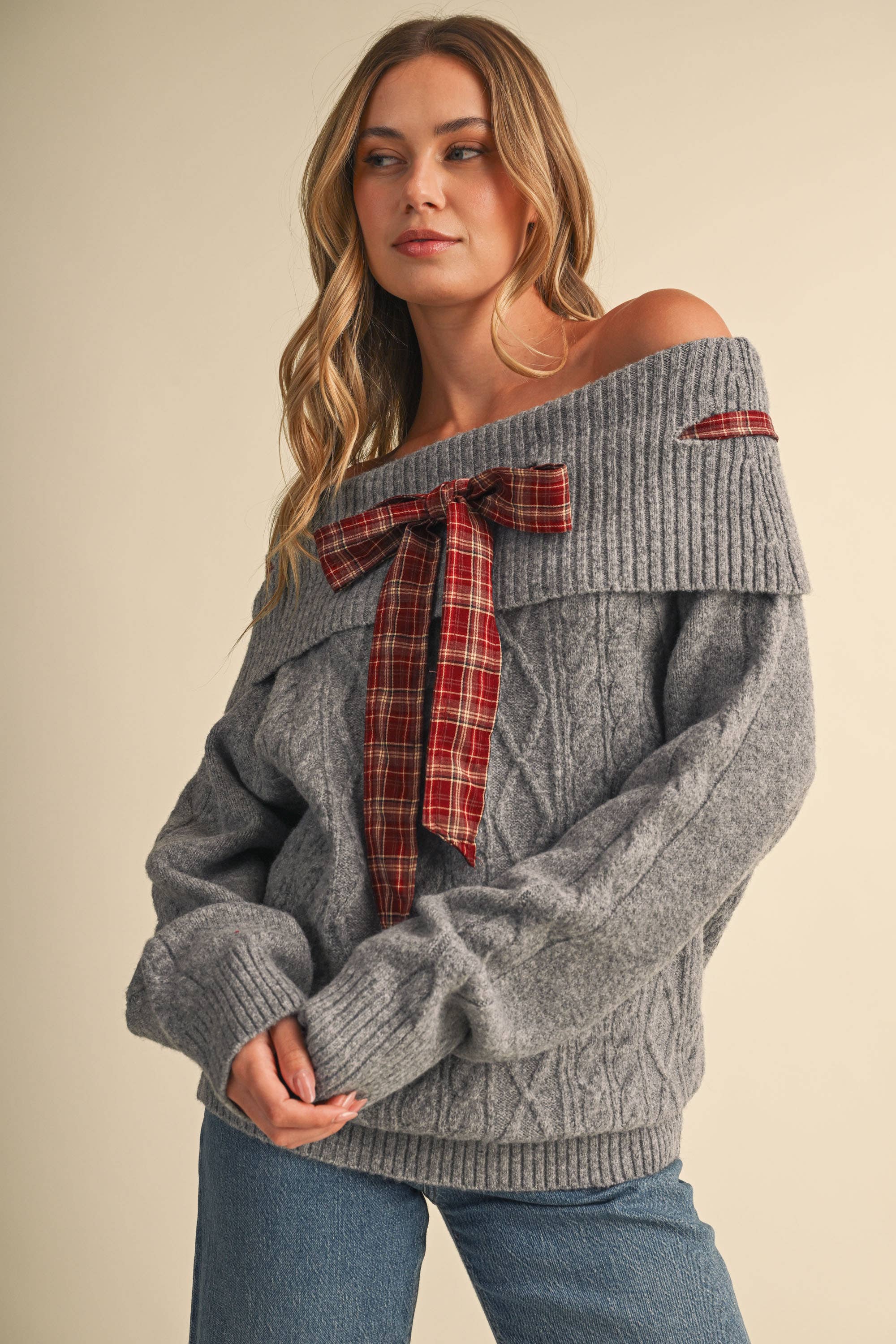 TARTAN BOW SWEATER