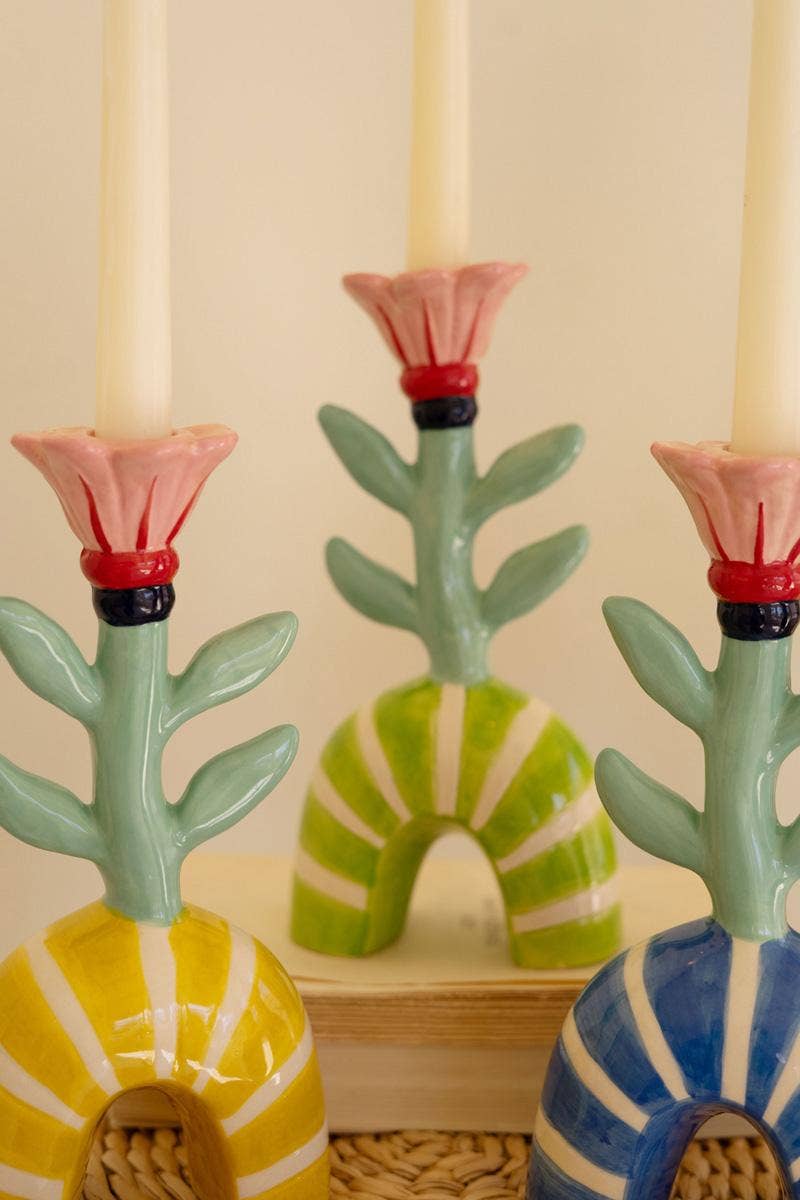 CERAMIC FLOWER TAPER CANDLE HOLDERS -