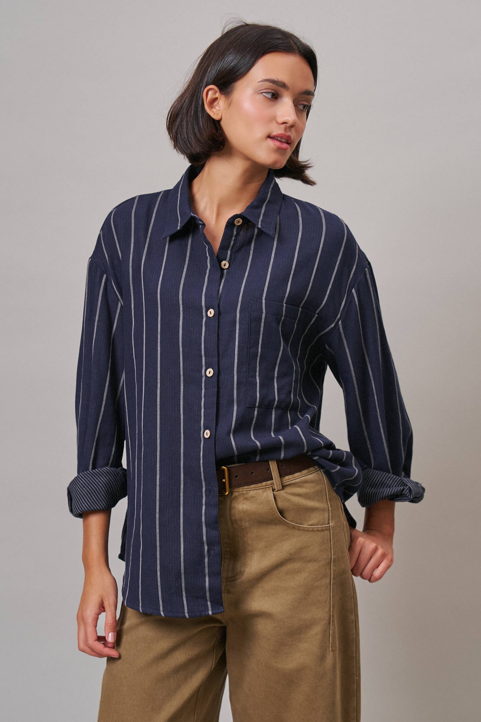 Oversized Striped Button Down Shirt