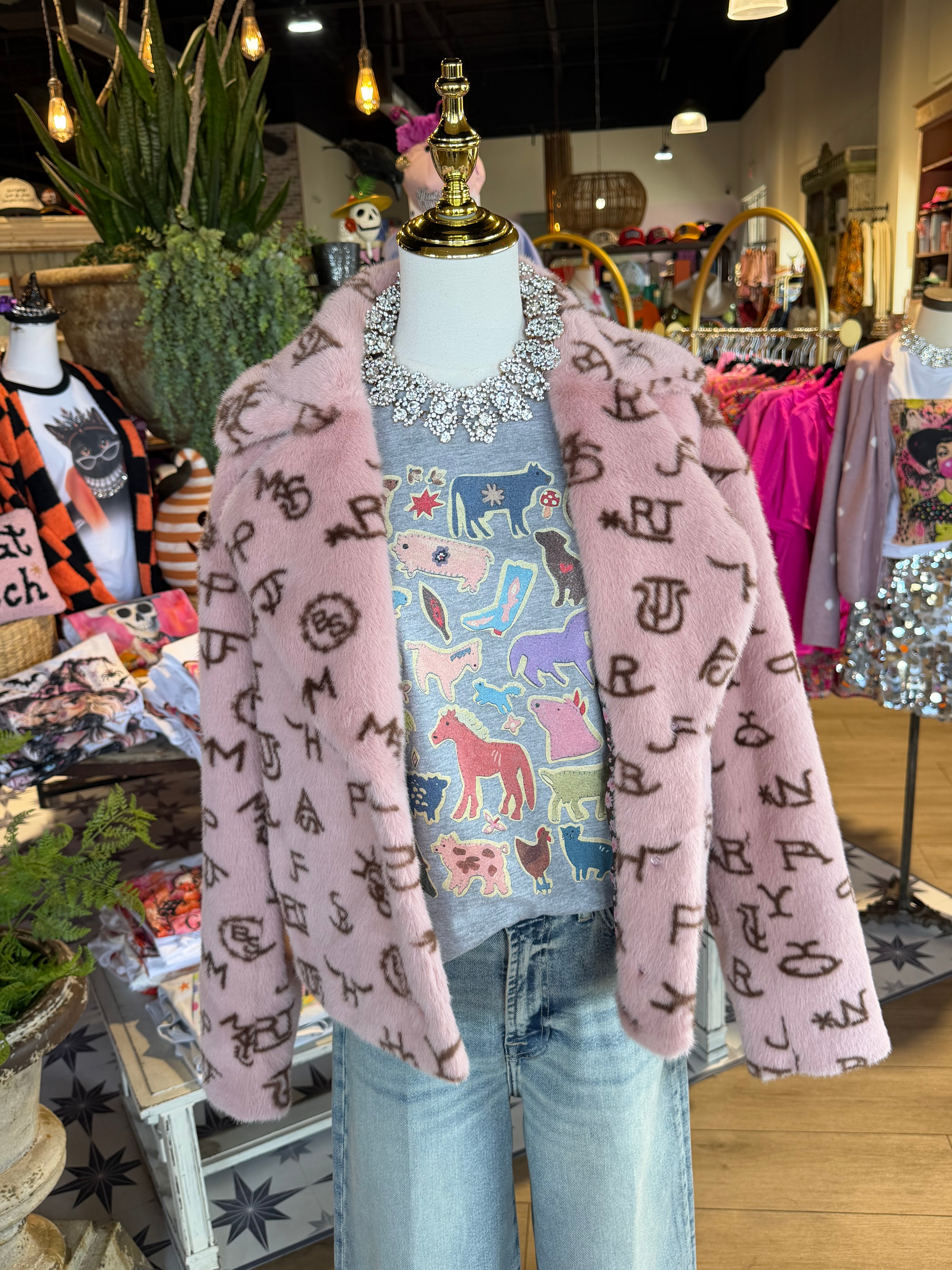 Branded Pink Fur Jacket